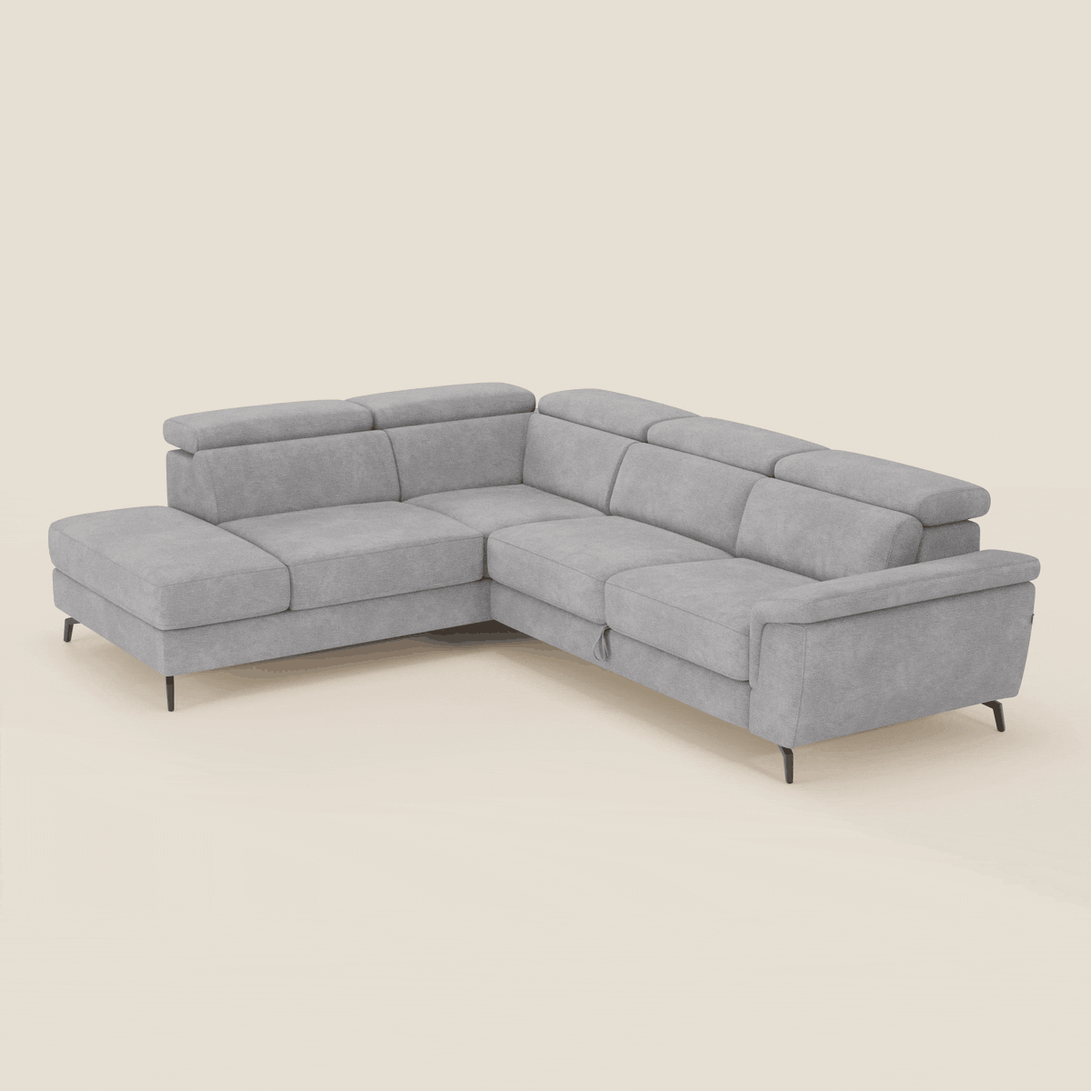 Estro Divano angolare estraibile - poggiatesta reclinabili in tessuto impermeabile T14 grigio chiaro - divitt.sbs