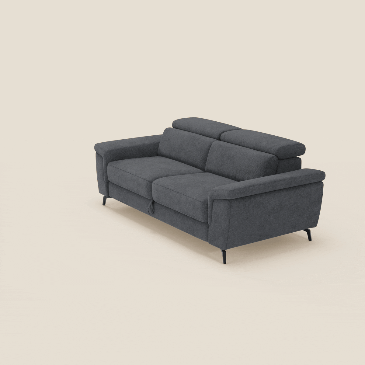 Estro Divano 3 posti con pouf estraibile - poggiatesta reclinabili in tessuto impermeabile T14 antracite - divitt.sbs