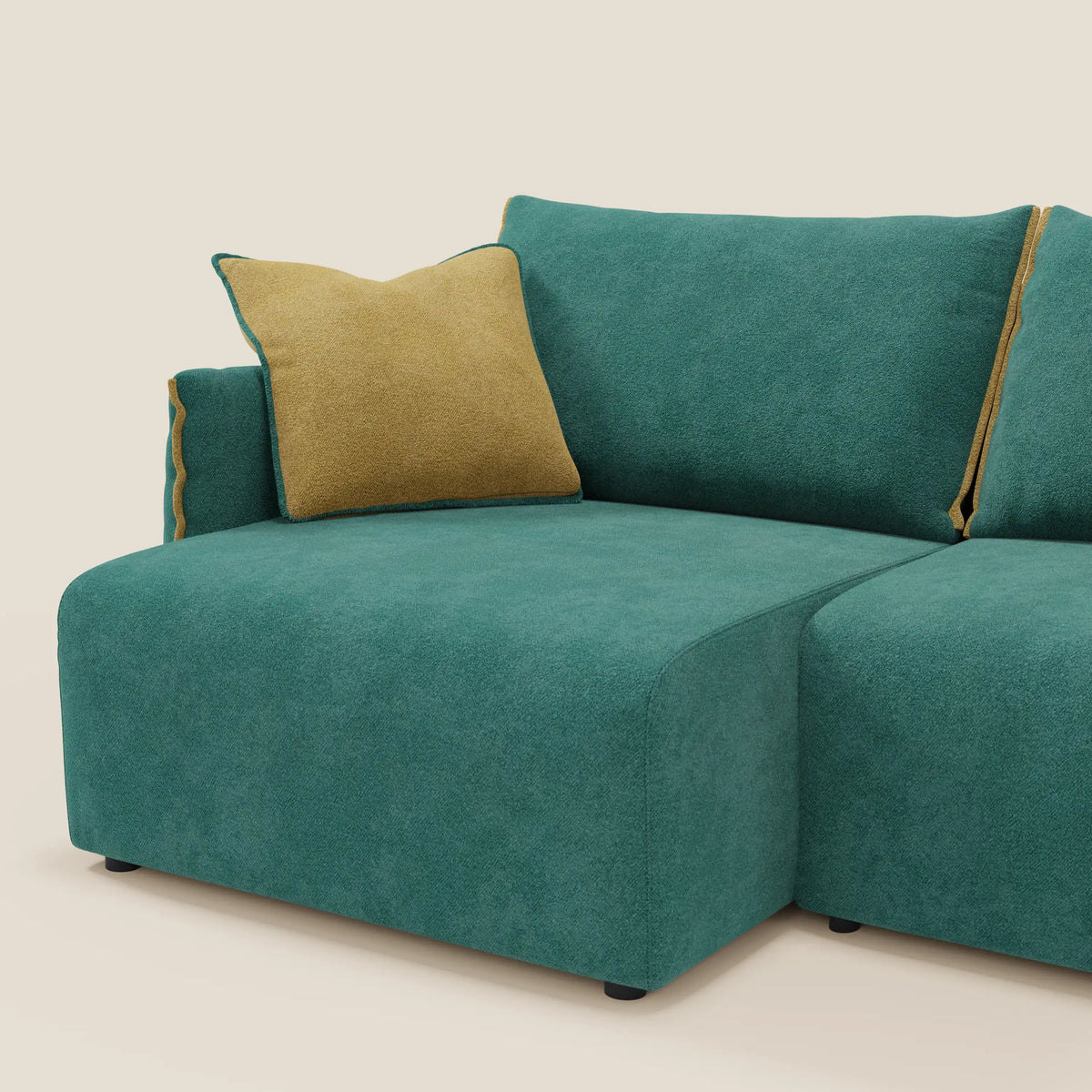 Flexar divano con sedute allungabili e schienale in piuma in morbido bouclé impermeabile T07 verde - giallo - divitt.sbs