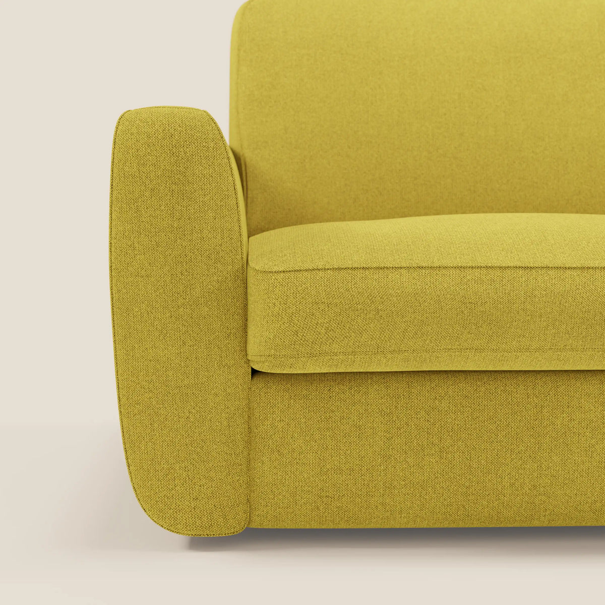 Leonida divano letto sfoderabile e materasso H18 cm - vano portaguanciali in tessuto Smacchiabile T23 giallo sole - divitt.sbs