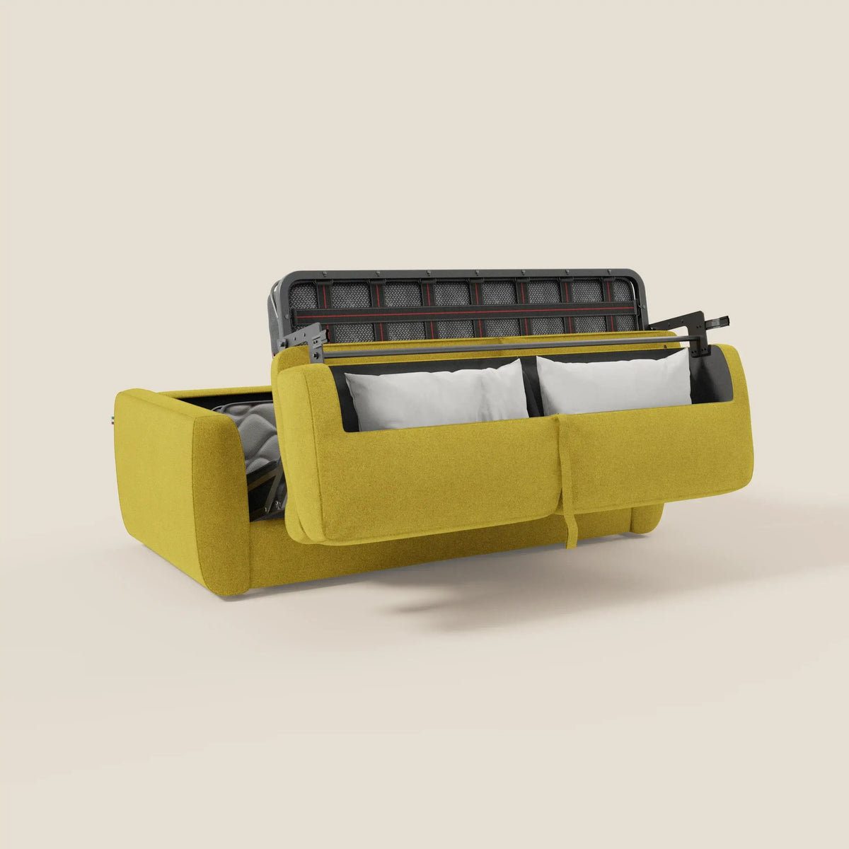 Leonida divano letto sfoderabile e materasso H18 cm - vano portaguanciali in tessuto Smacchiabile T23 giallo sole - divitt.sbs