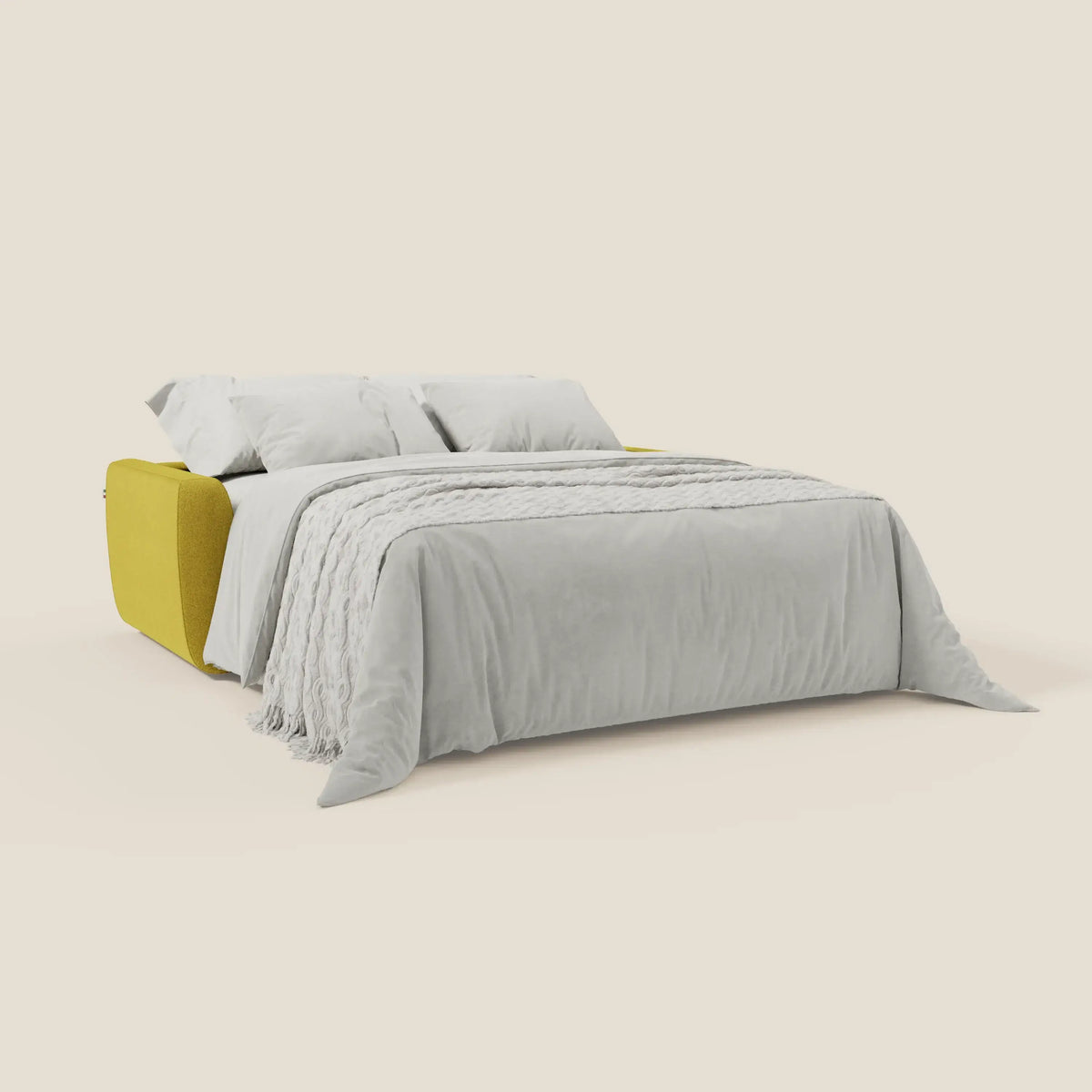 Leonida divano letto sfoderabile e materasso H18 cm - vano portaguanciali in tessuto Smacchiabile T23 giallo sole - divitt.sbs