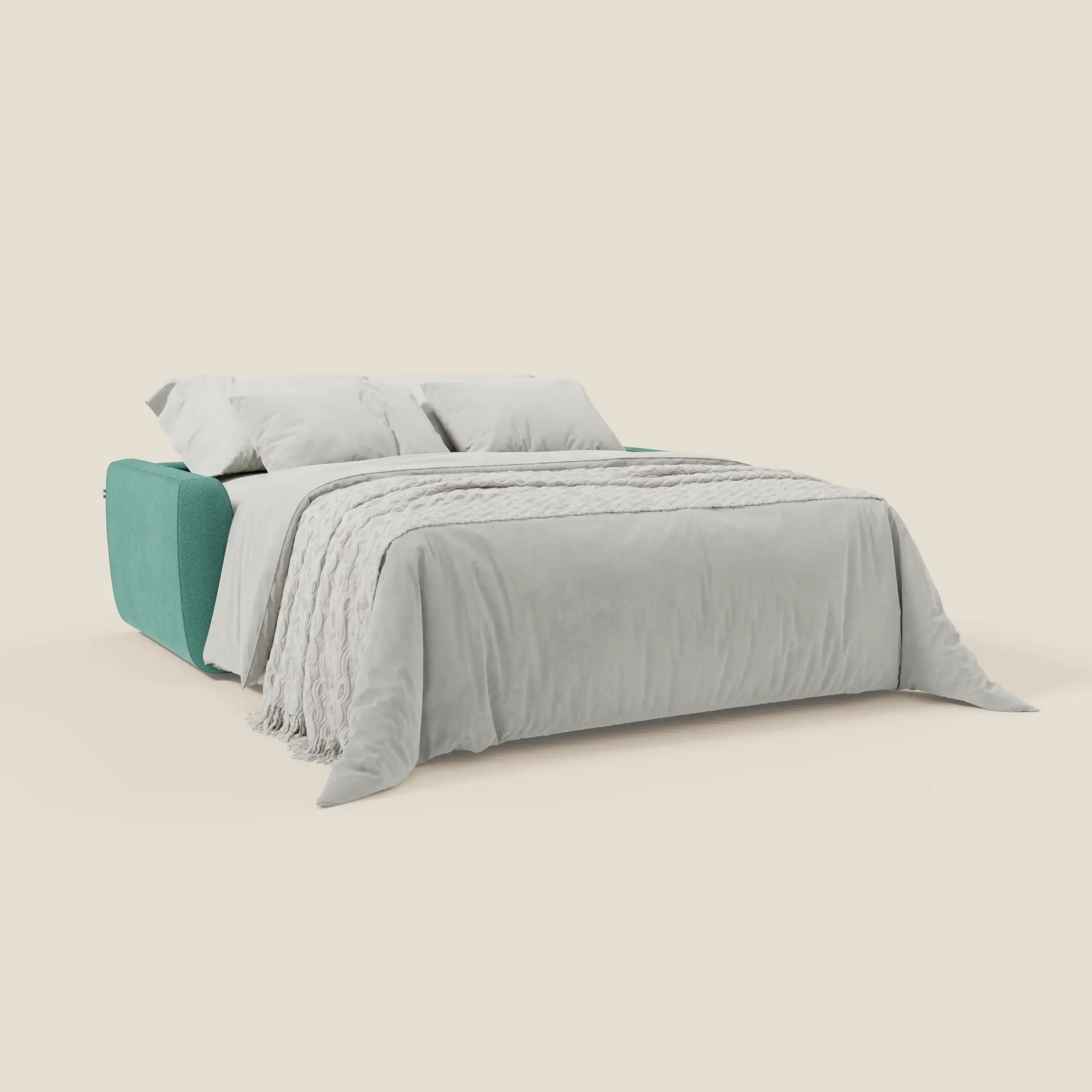 Leonida divano letto sfoderabile e materasso H18 cm - vano portaguanciali in tessuto Smacchiabile T23 verde acqua - divitt.sbs