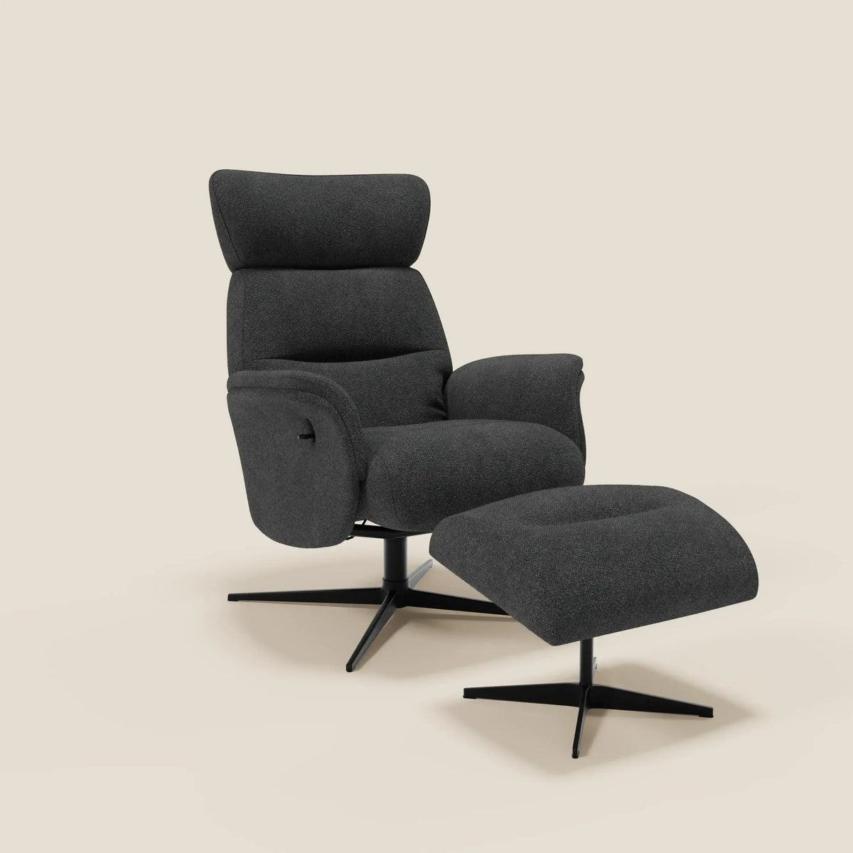 Lunor Poltrona relax reclinabile con pouf poggia-piedi in tessuto bouclé impermeabile T07 - divitt.sbs