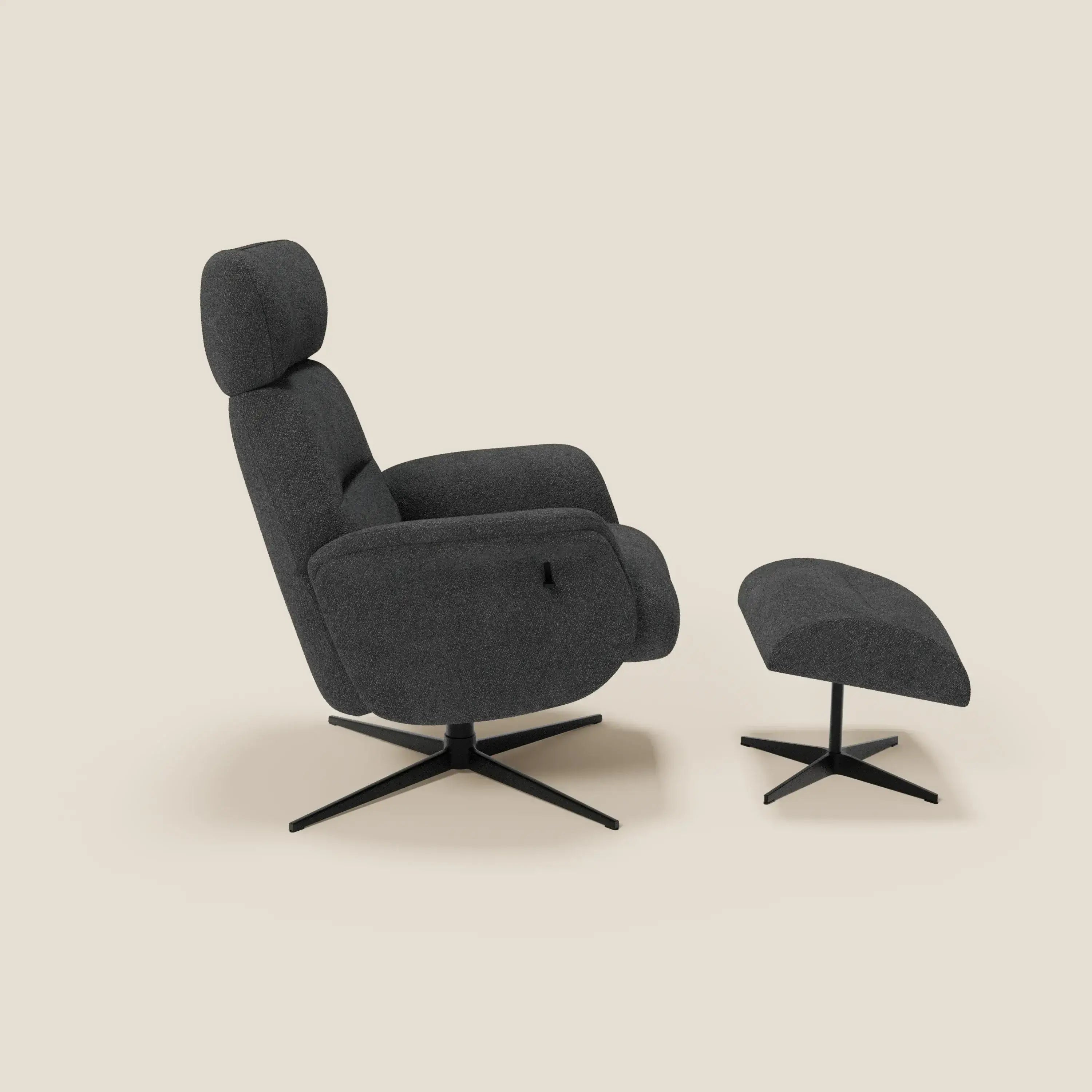 Lunor Poltrona relax reclinabile con pouf poggia-piedi in tessuto bouclé impermeabile T07 - divitt.sbs