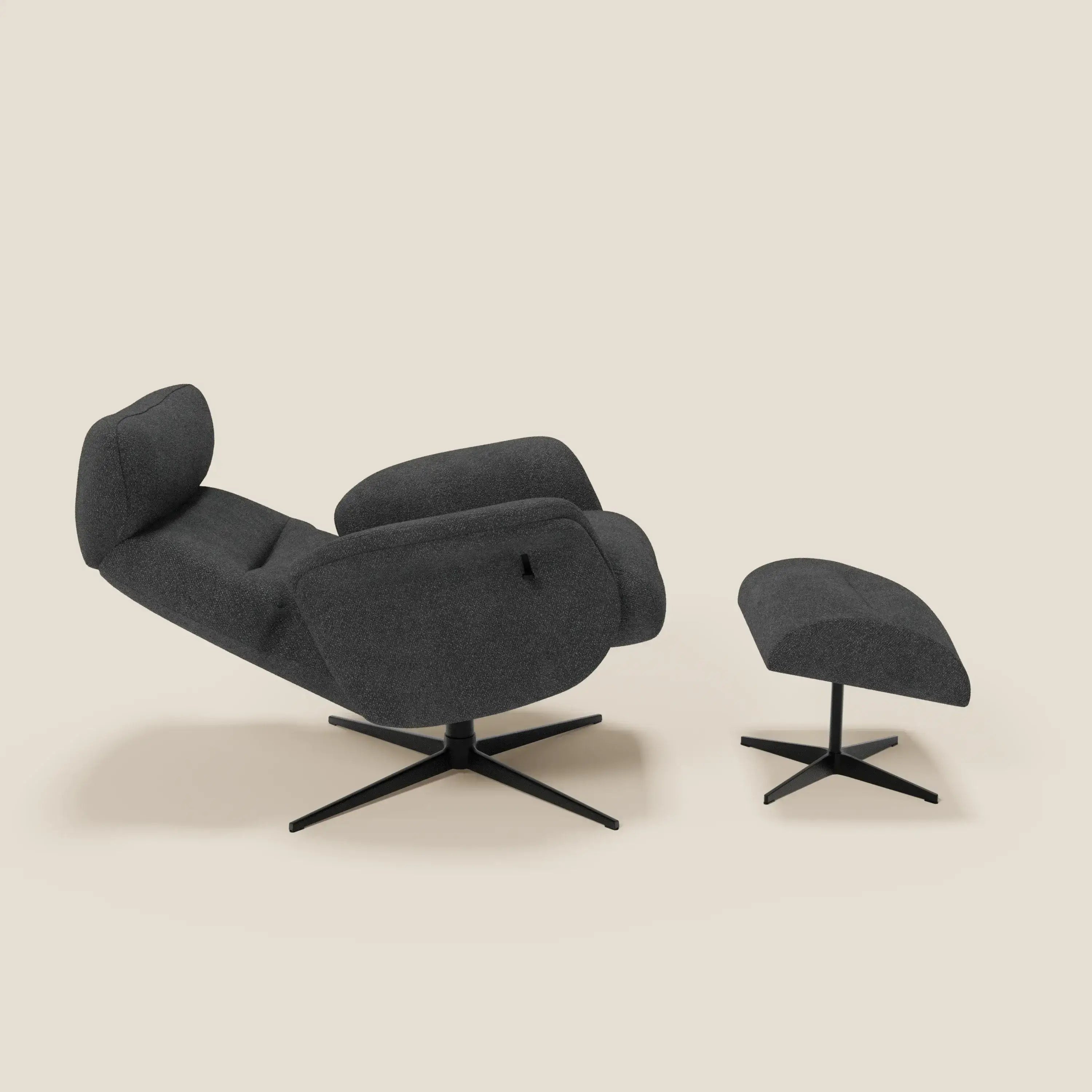 Lunor Poltrona relax reclinabile con pouf poggia-piedi in tessuto bouclé impermeabile T07 - divitt.sbs