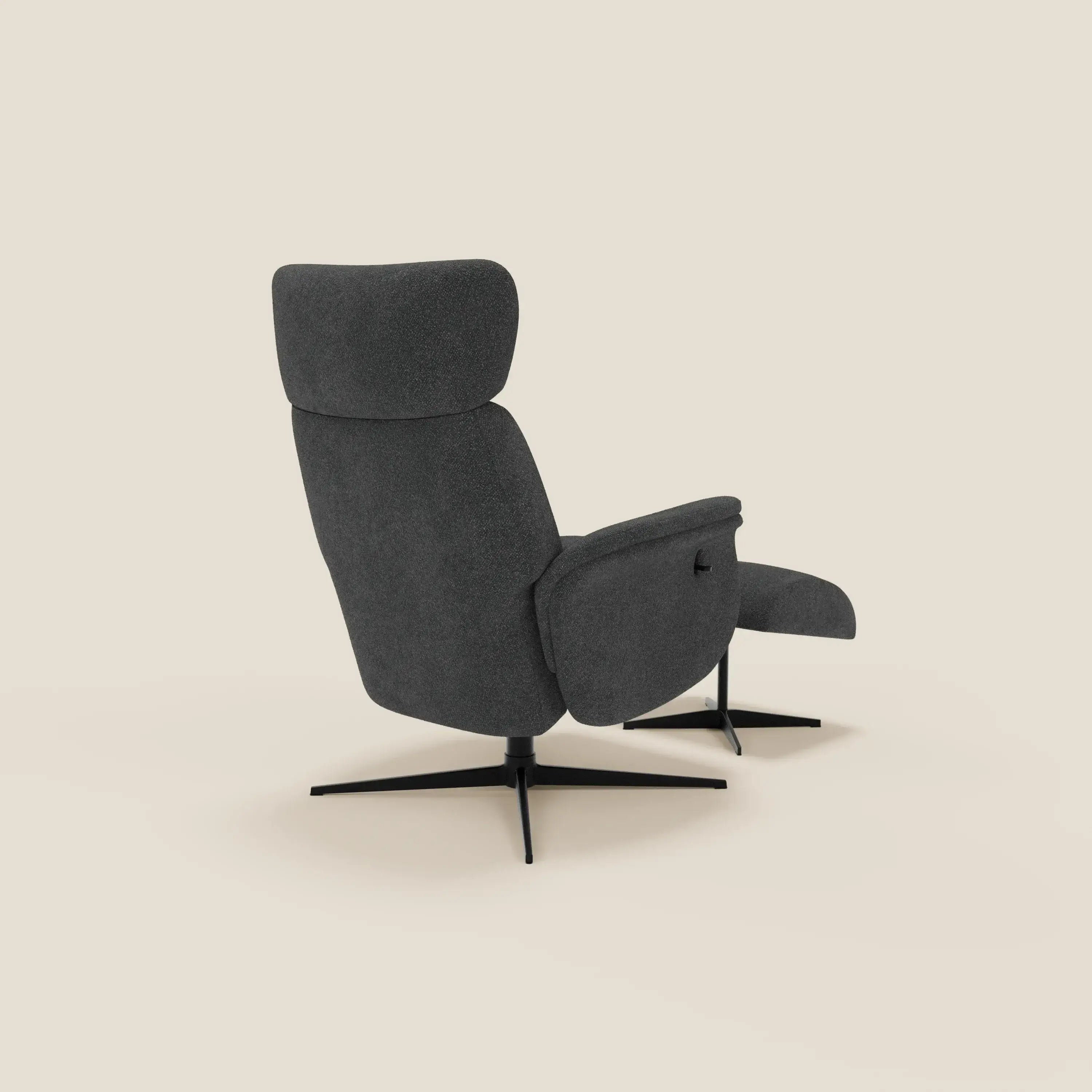 Lunor Poltrona relax reclinabile con pouf poggia-piedi in tessuto bouclé impermeabile T07 - divitt.sbs