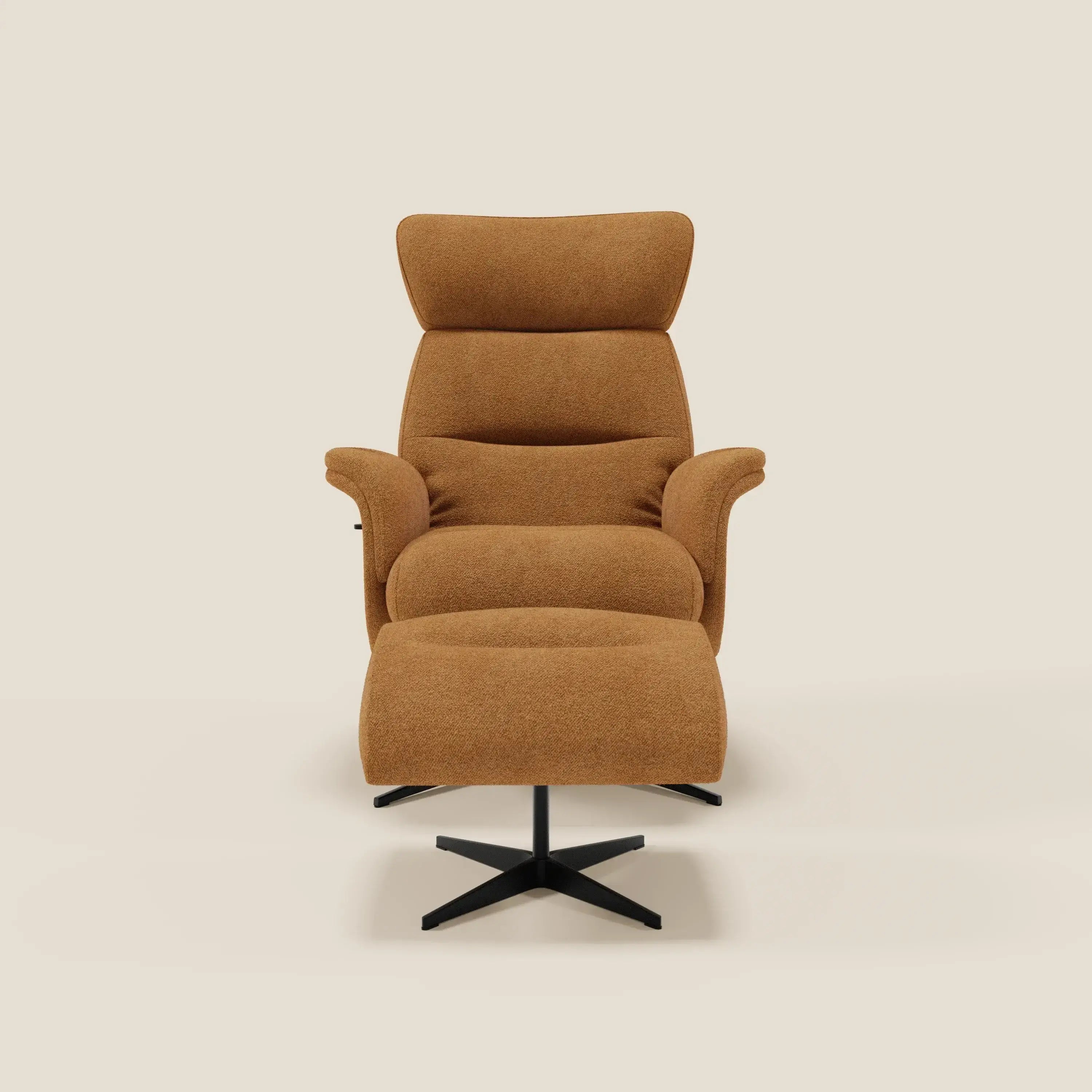 Lunor Poltrona relax reclinabile con pouf poggia-piedi in tessuto bouclé impermeabile T07 - divitt.sbs