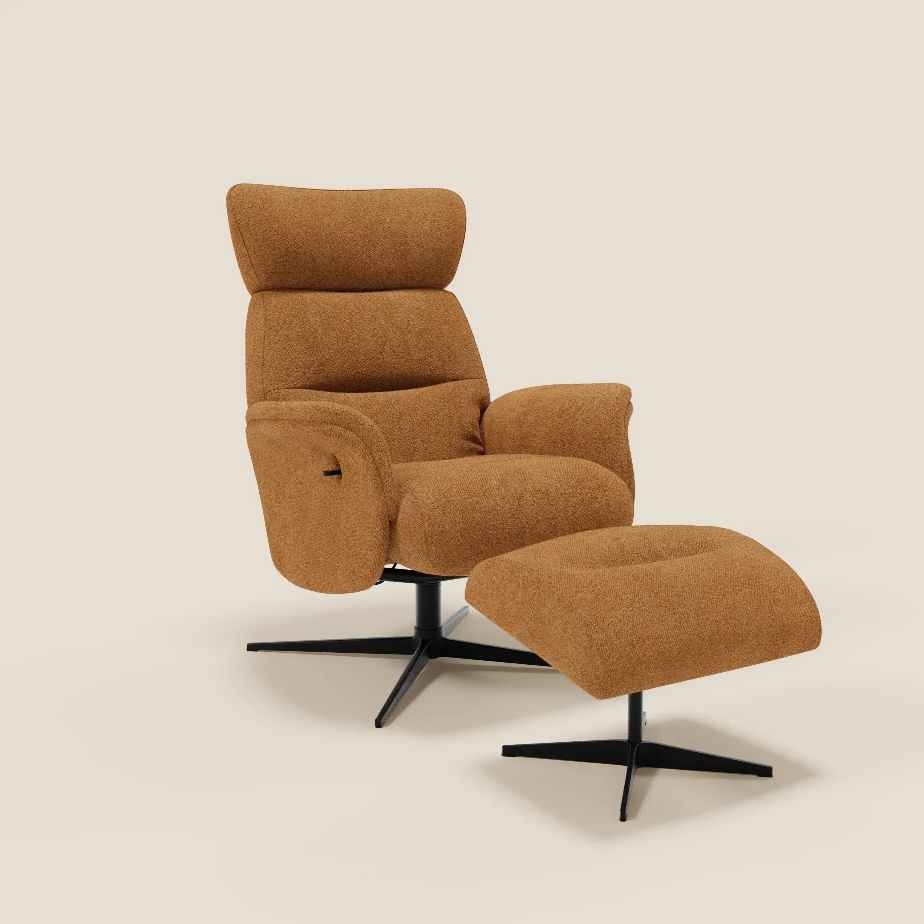 Lunor Poltrona relax reclinabile con pouf poggia-piedi in tessuto bouclé impermeabile T07 - divitt.sbs