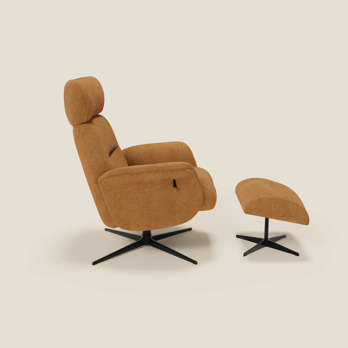 Lunor Poltrona relax reclinabile con pouf poggia-piedi in tessuto bouclé impermeabile T07 - divitt.sbs