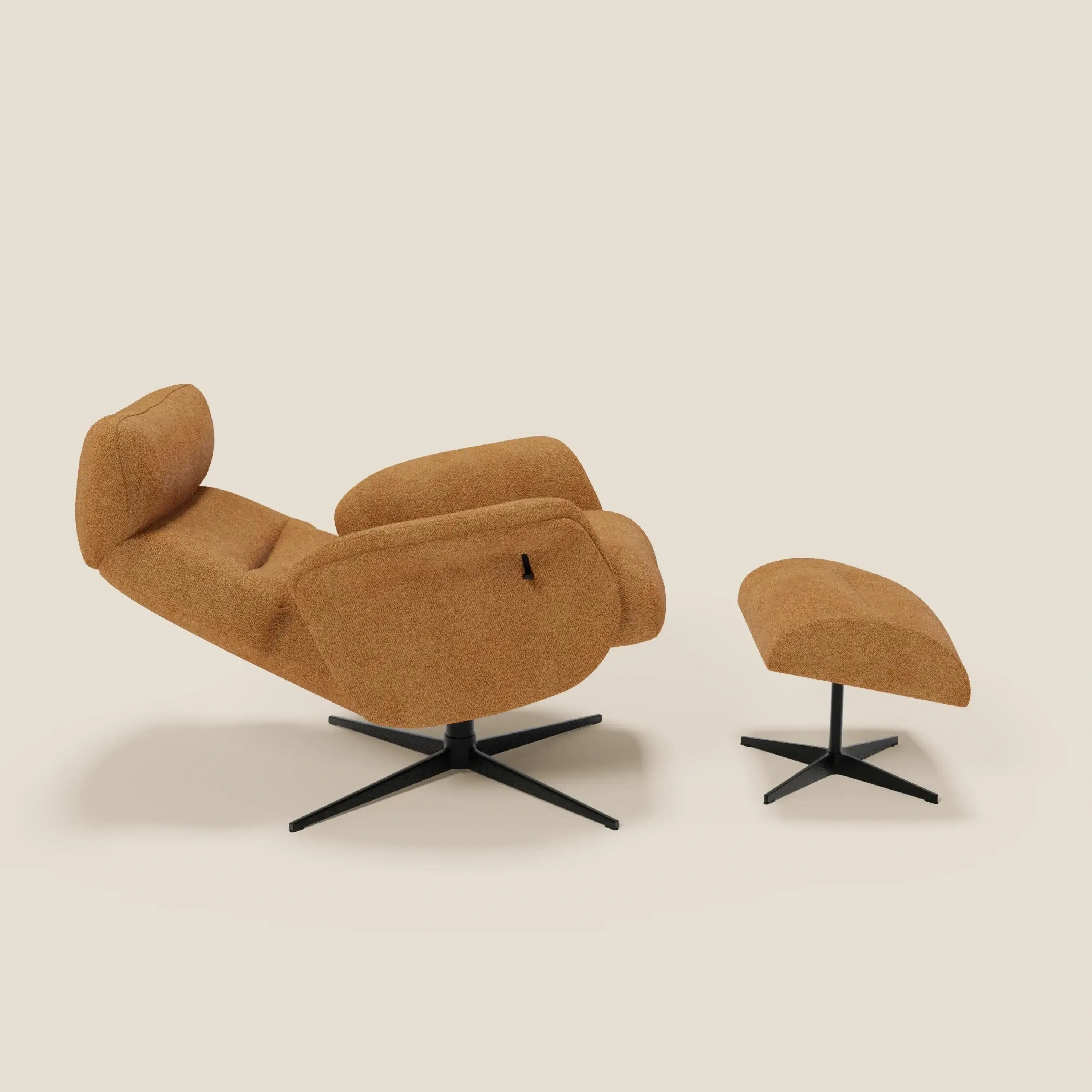 Lunor Poltrona relax reclinabile con pouf poggia-piedi in tessuto bouclé impermeabile T07 - divitt.sbs