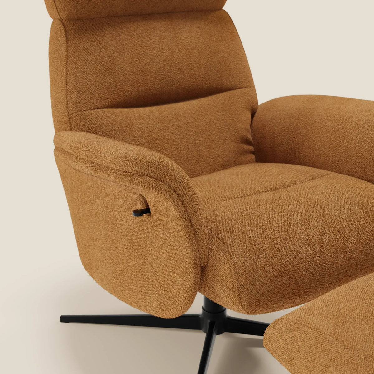 Lunor Poltrona relax reclinabile con pouf poggia-piedi in tessuto bouclé impermeabile T07 - divitt.sbs