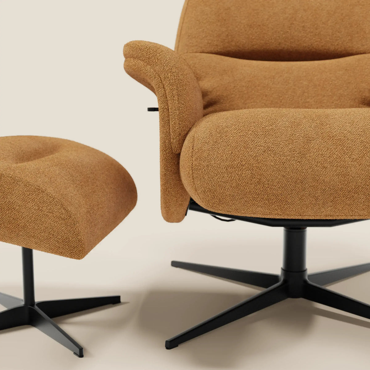 Lunor Poltrona relax reclinabile con pouf poggia-piedi in tessuto bouclé impermeabile T07 - divitt.sbs