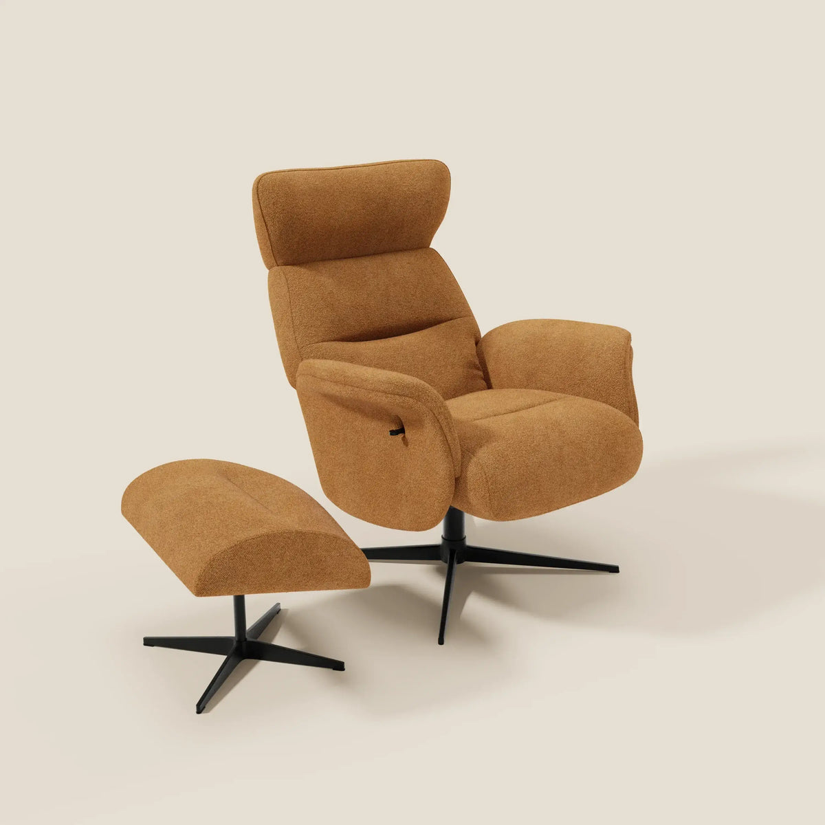 Lunor Poltrona relax reclinabile con pouf poggia-piedi in tessuto bouclé impermeabile T07 - divitt.sbs