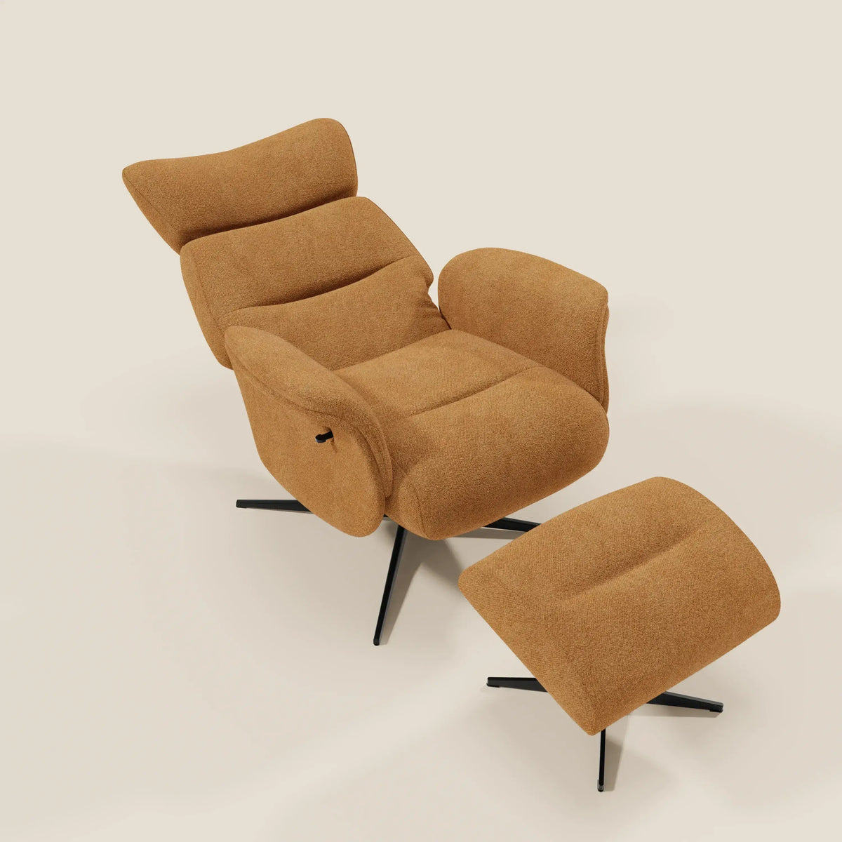 Lunor Poltrona relax reclinabile con pouf poggia-piedi in tessuto bouclé impermeabile T07 - divitt.sbs