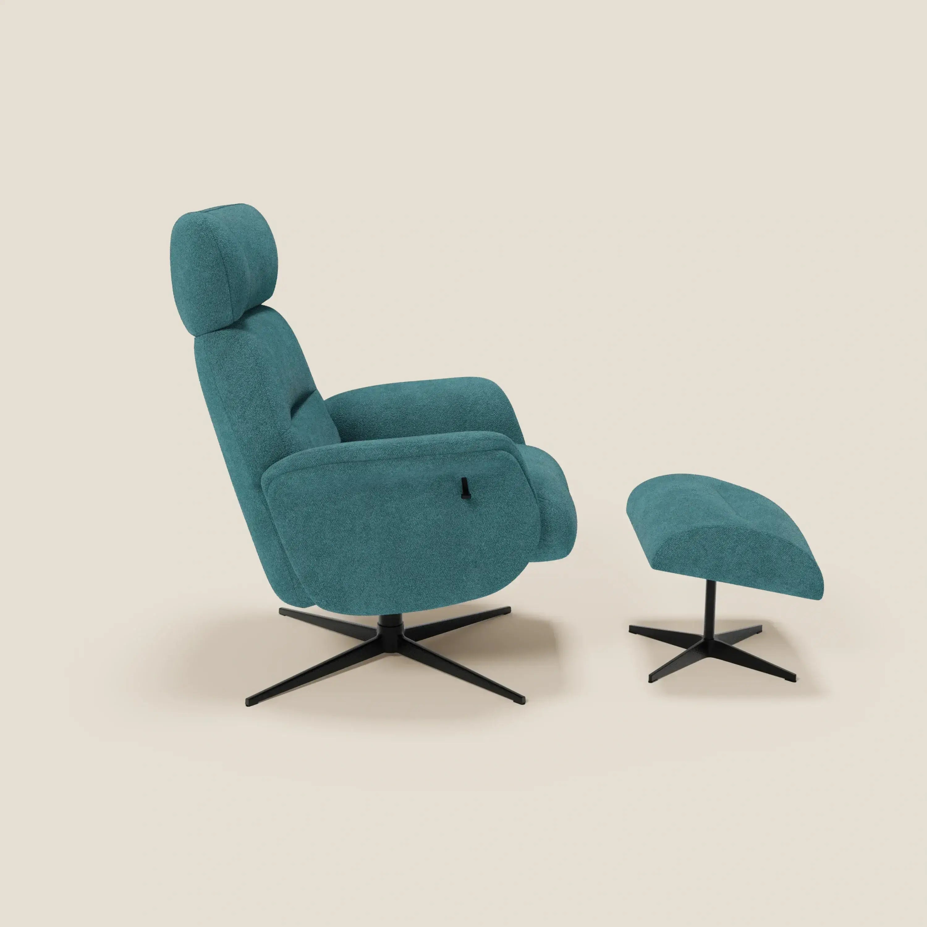 Lunor Poltrona relax reclinabile con pouf poggia-piedi in tessuto bouclé impermeabile T07 - divitt.sbs