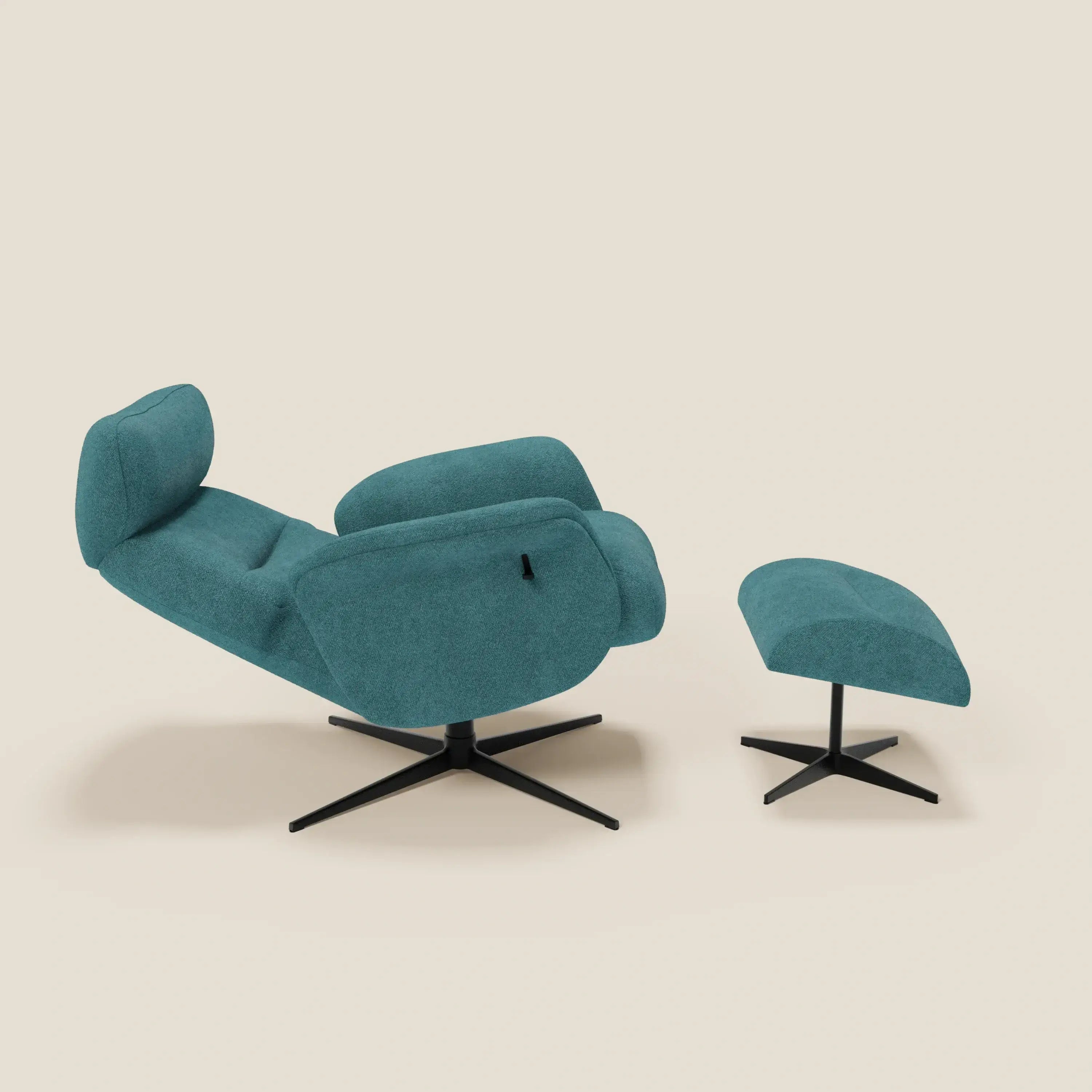 Lunor Poltrona relax reclinabile con pouf poggia-piedi in tessuto bouclé impermeabile T07 - divitt.sbs