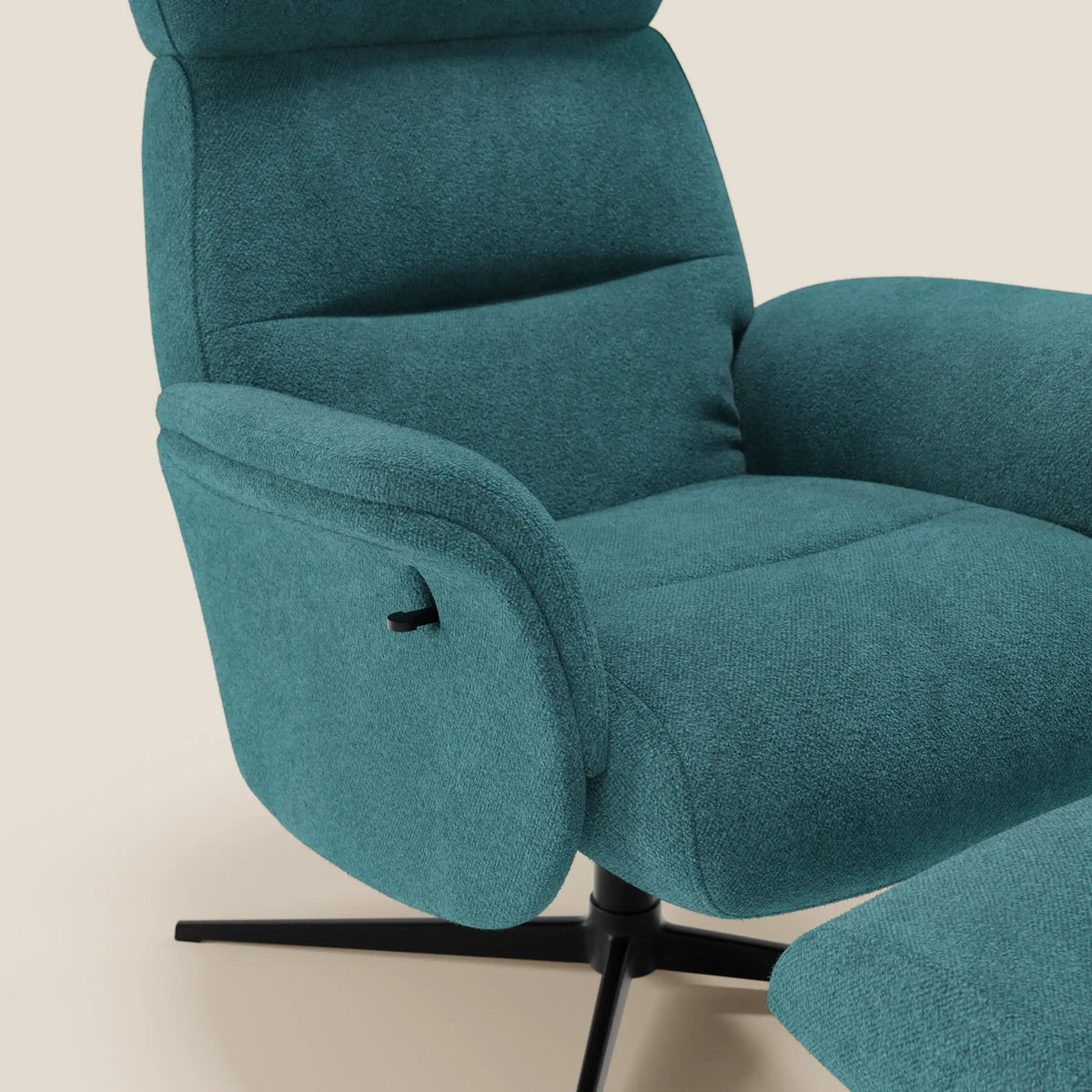 Lunor Poltrona relax reclinabile con pouf poggia-piedi in tessuto bouclé impermeabile T07 - divitt.sbs