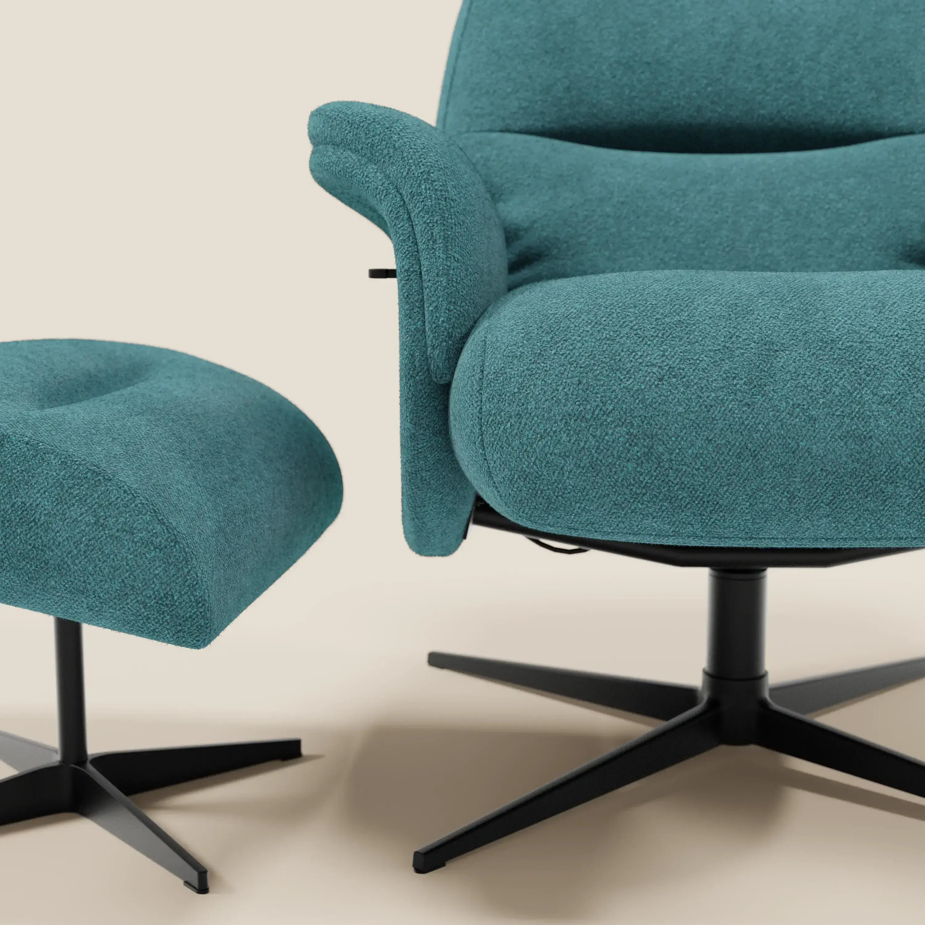 Lunor Poltrona relax reclinabile con pouf poggia-piedi in tessuto bouclé impermeabile T07 - divitt.sbs