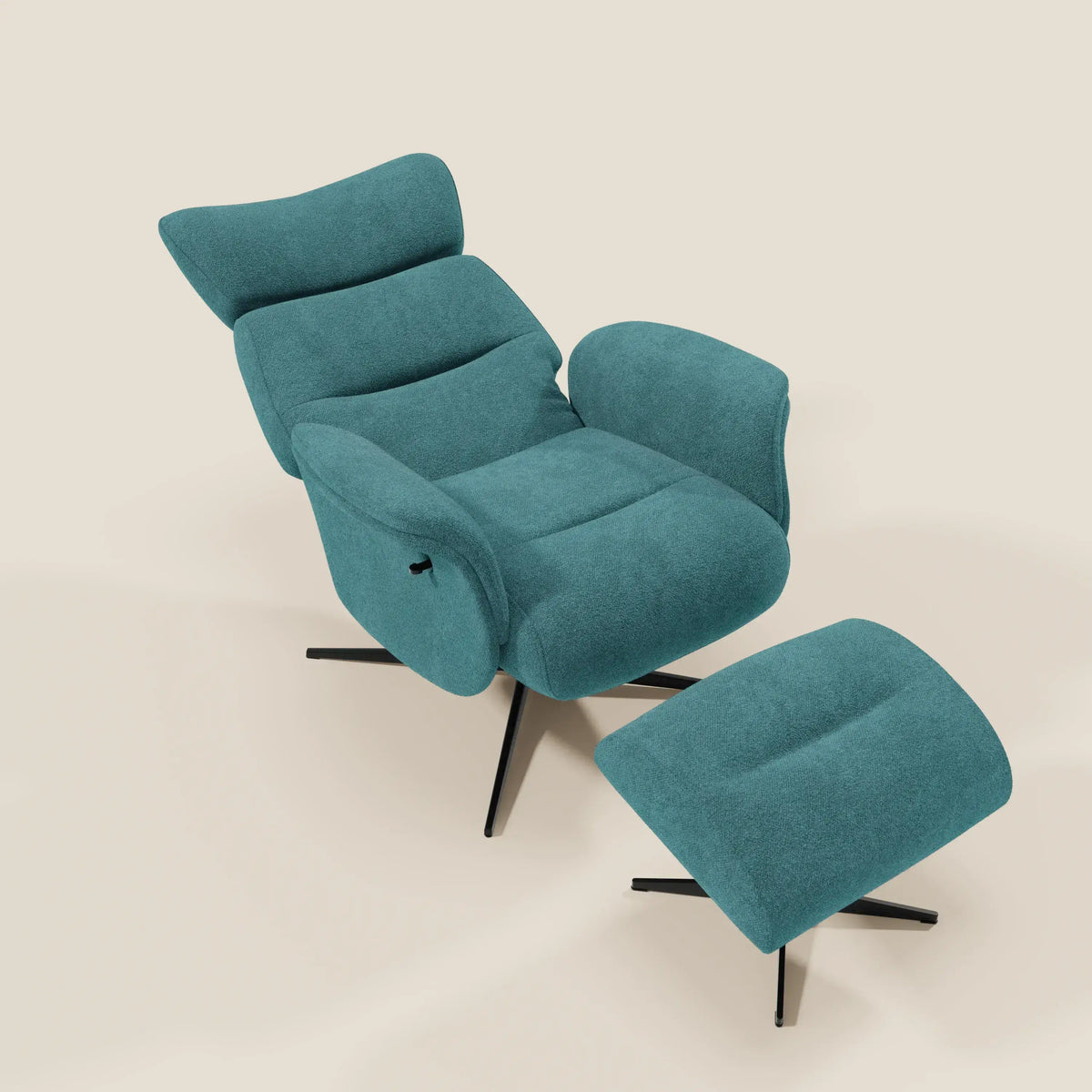 Lunor Poltrona relax reclinabile con pouf poggia-piedi in tessuto bouclé impermeabile T07 - divitt.sbs