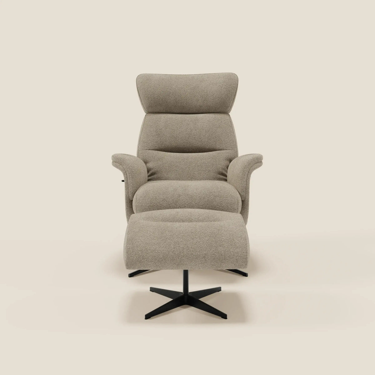 Lunor Poltrona relax reclinabile con pouf poggia-piedi in tessuto bouclé impermeabile T07 - divitt.sbs