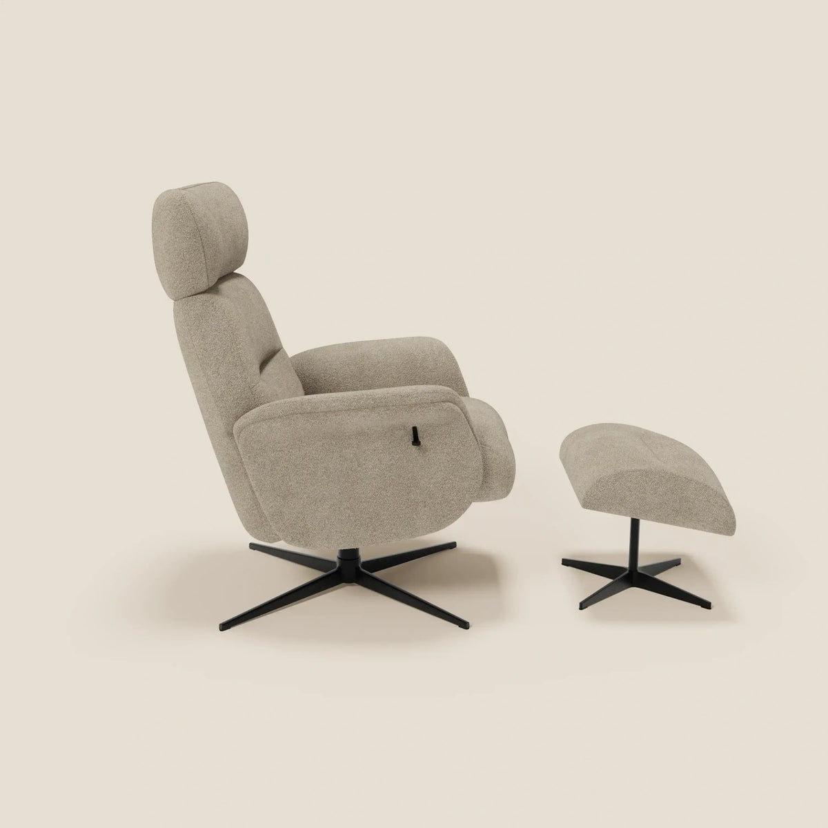 Lunor Poltrona relax reclinabile con pouf poggia-piedi in tessuto bouclé impermeabile T07 - divitt.sbs
