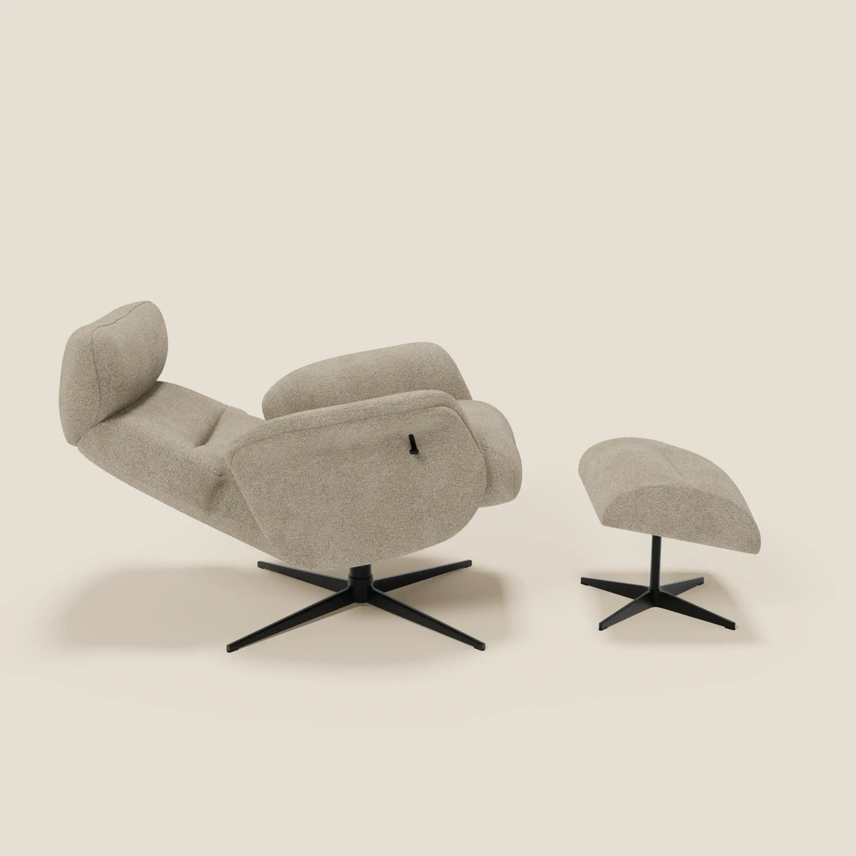 Lunor Poltrona relax reclinabile con pouf poggia-piedi in tessuto bouclé impermeabile T07 - divitt.sbs