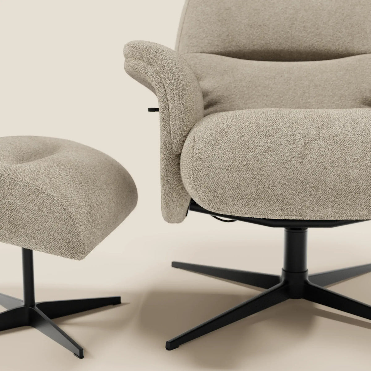 Lunor Poltrona relax reclinabile con pouf poggia-piedi in tessuto bouclé impermeabile T07 - divitt.sbs