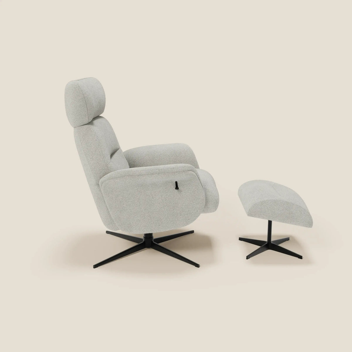 Lunor Poltrona relax reclinabile con pouf poggia-piedi in tessuto bouclé impermeabile T07 - divitt.sbs
