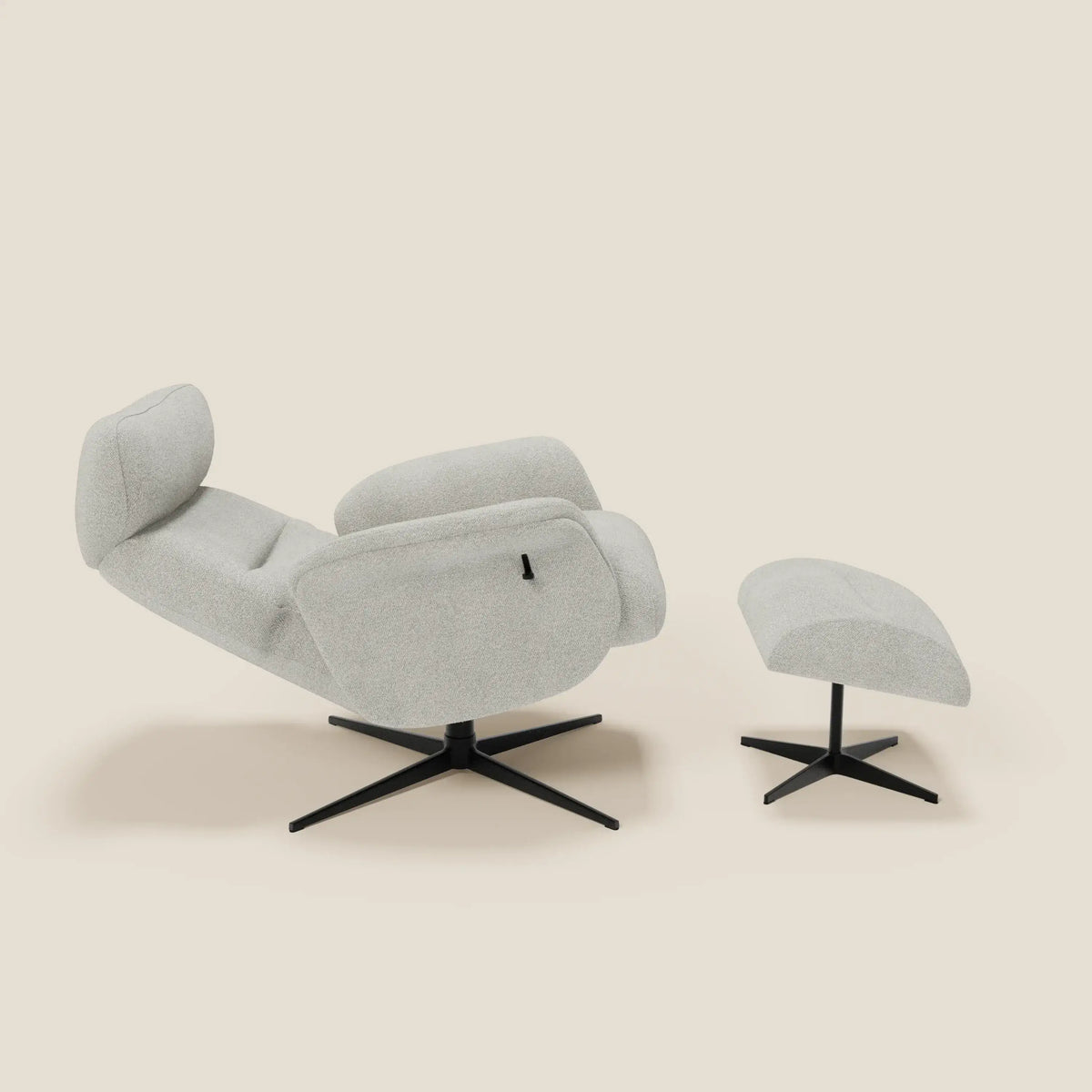 Lunor Poltrona relax reclinabile con pouf poggia-piedi in tessuto bouclé impermeabile T07 - divitt.sbs