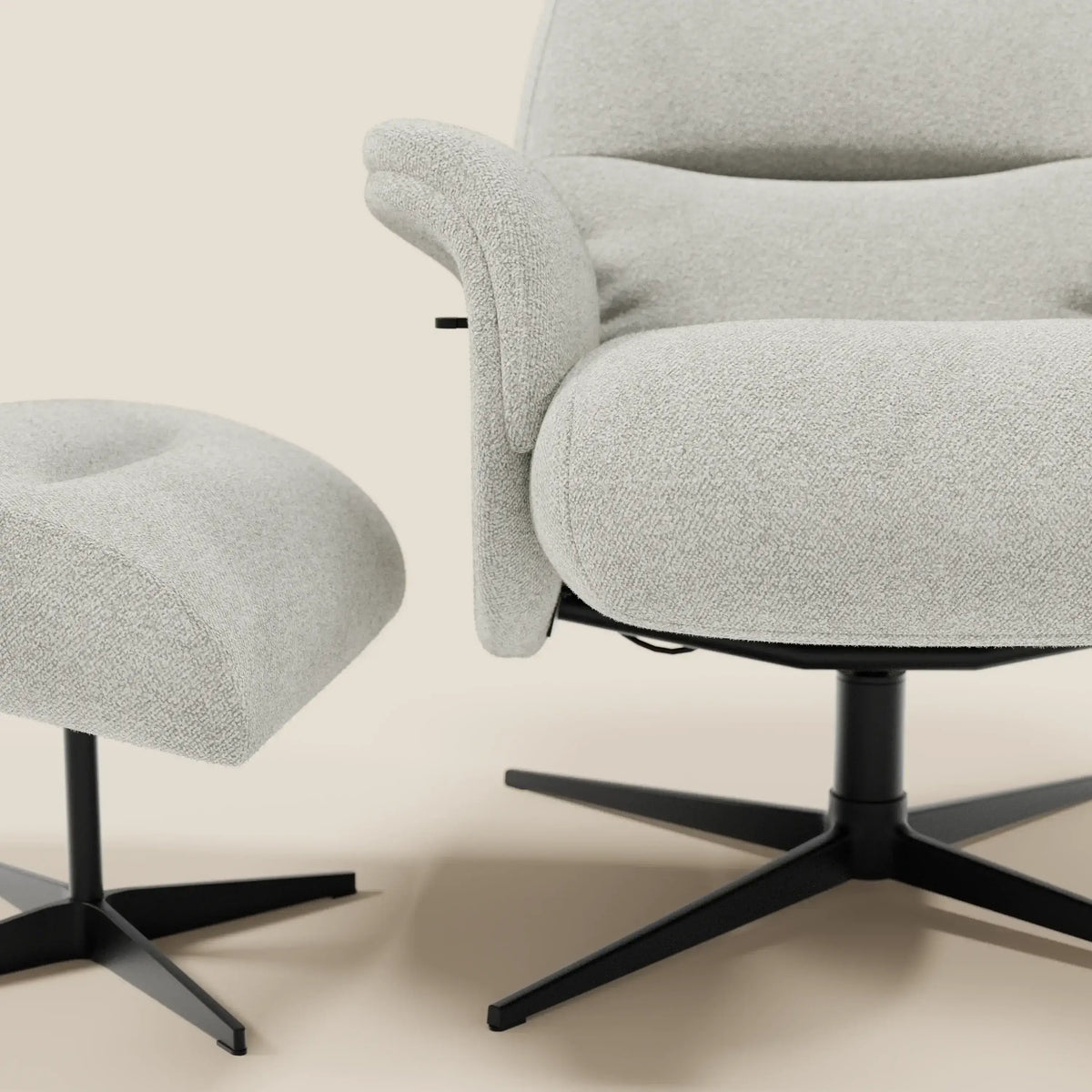 Lunor Poltrona relax reclinabile con pouf poggia-piedi in tessuto bouclé impermeabile T07 - divitt.sbs