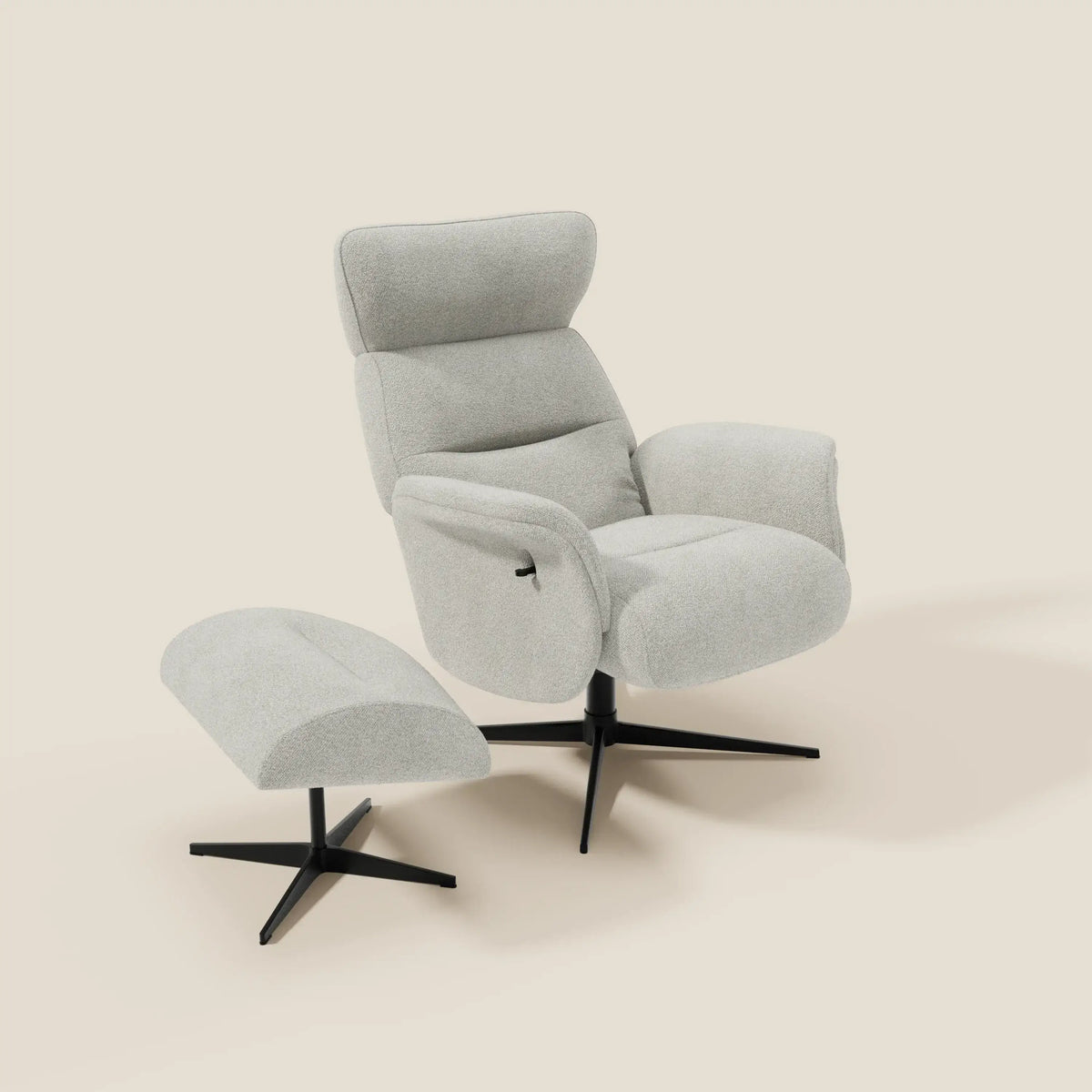 Lunor Poltrona relax reclinabile con pouf poggia-piedi in tessuto bouclé impermeabile T07 - divitt.sbs