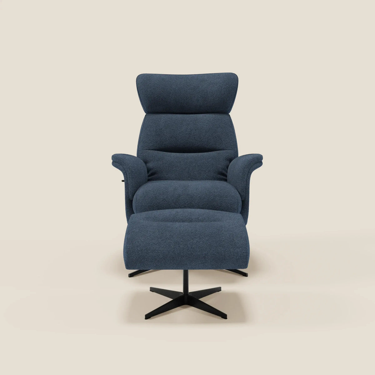 Lunor Poltrona relax reclinabile con pouf poggia-piedi in tessuto bouclé impermeabile T07 - divitt.sbs