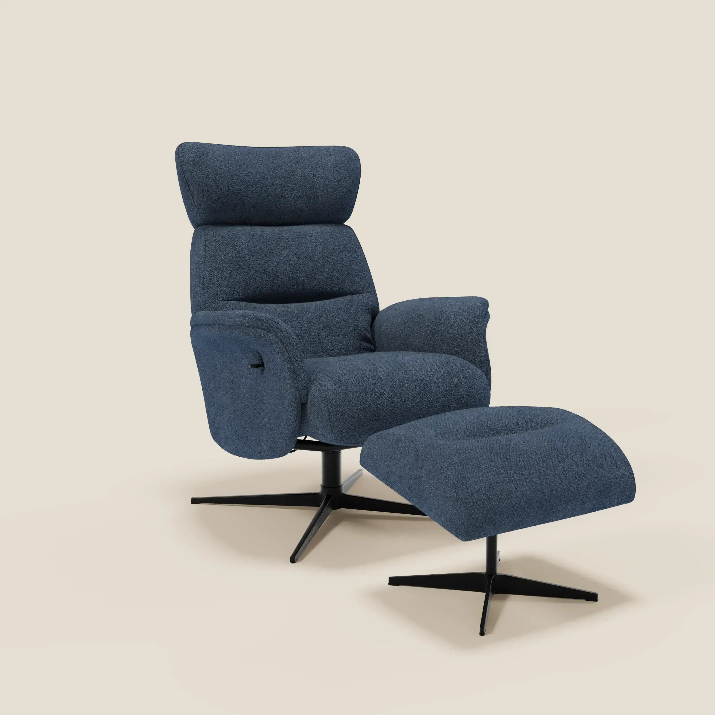 Lunor Poltrona relax reclinabile con pouf poggia-piedi in tessuto bouclé impermeabile T07 - divitt.sbs