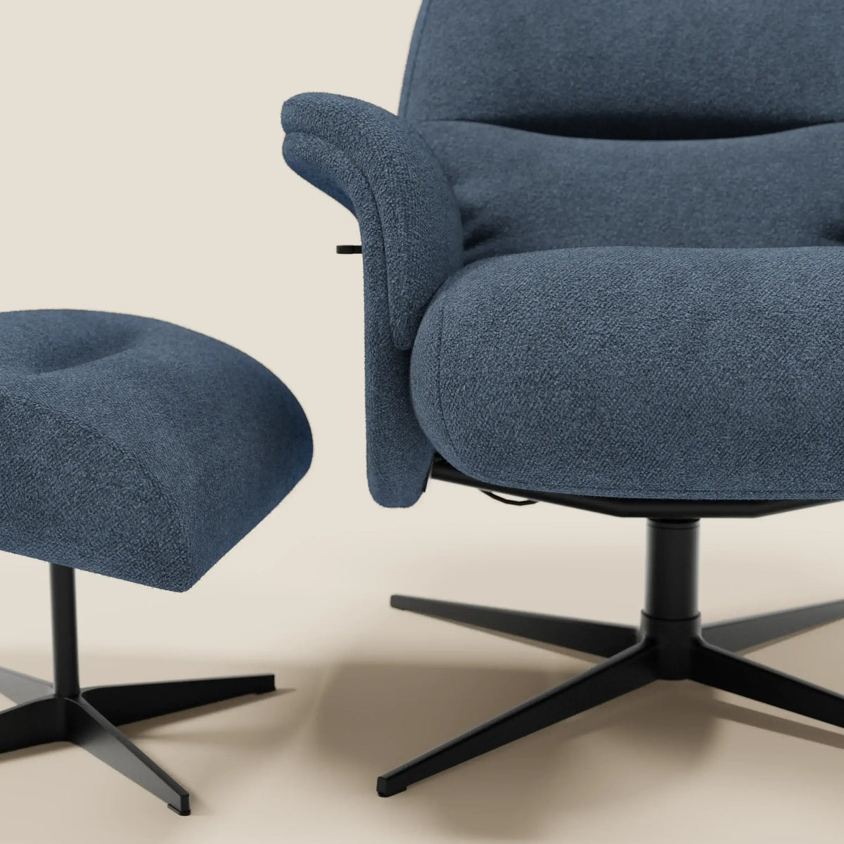 Lunor Poltrona relax reclinabile con pouf poggia-piedi in tessuto bouclé impermeabile T07 - divitt.sbs