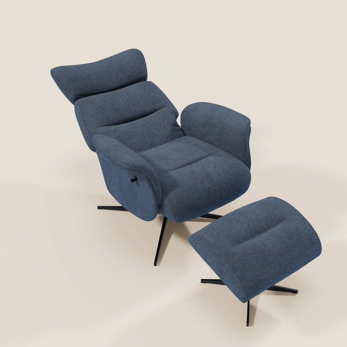 Lunor Poltrona relax reclinabile con pouf poggia-piedi in tessuto bouclé impermeabile T07 - divitt.sbs