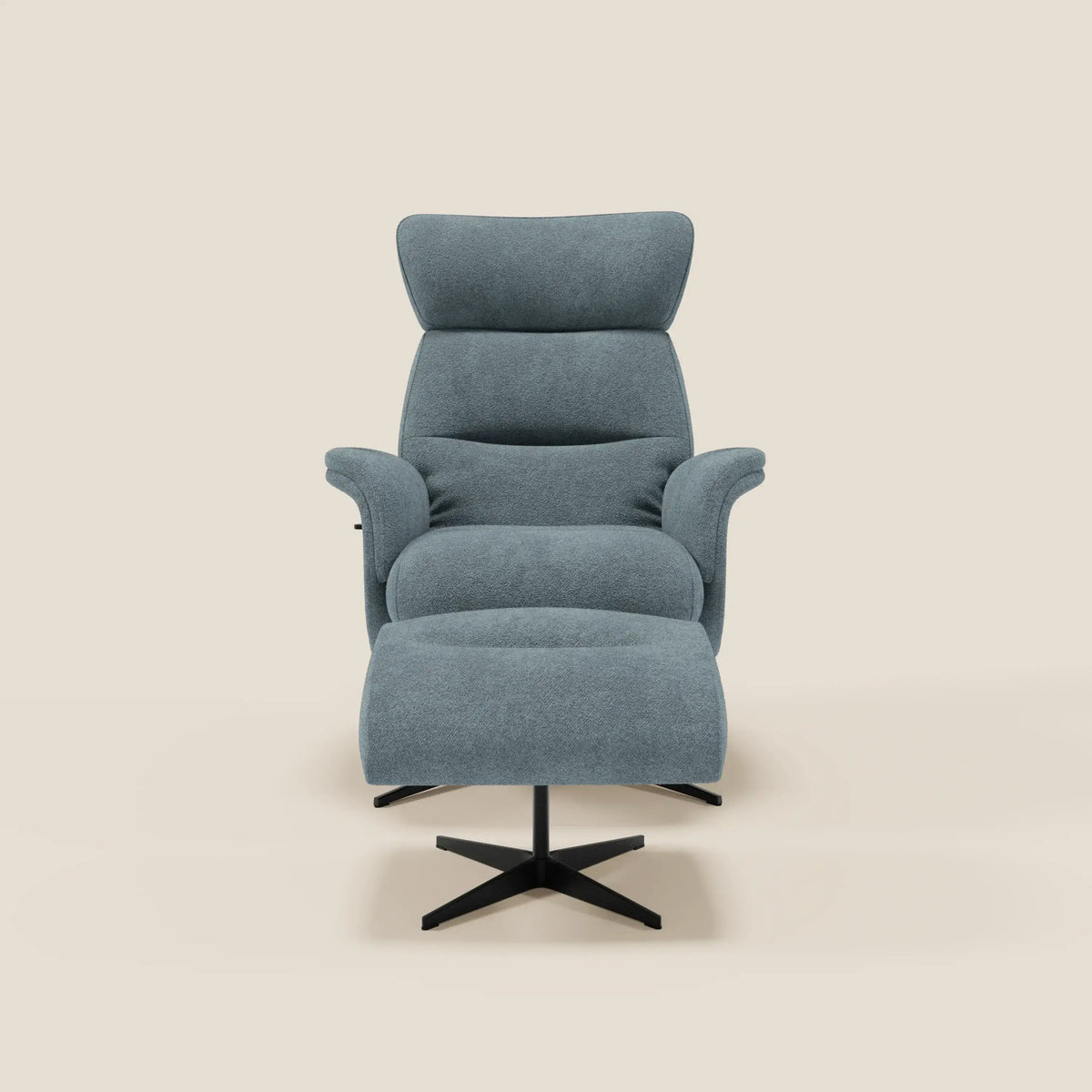 Lunor Poltrona relax reclinabile con pouf poggia-piedi in tessuto bouclé impermeabile T07 - divitt.sbs