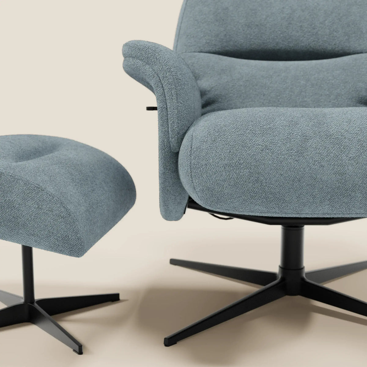 Lunor Poltrona relax reclinabile con pouf poggia-piedi in tessuto bouclé impermeabile T07 - divitt.sbs