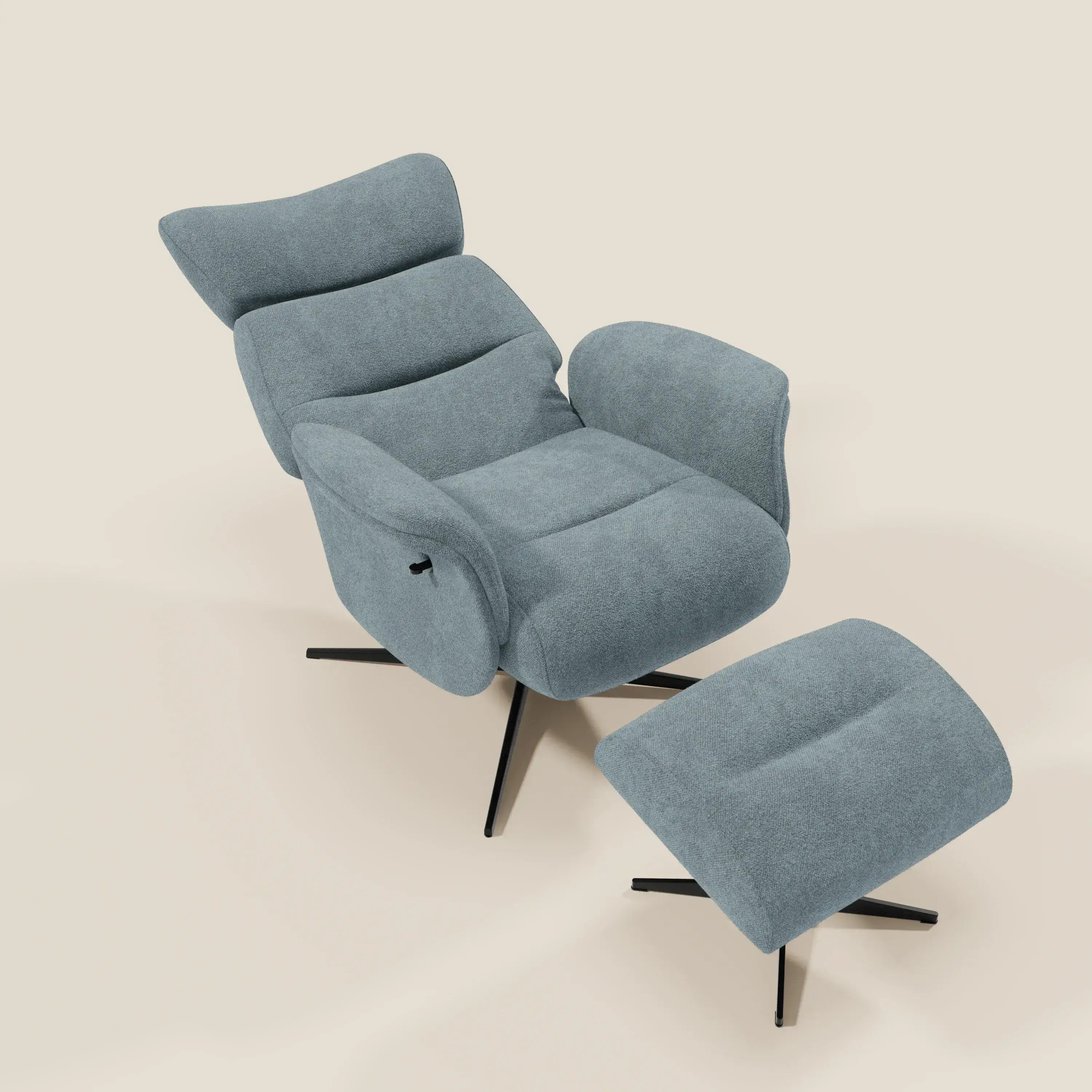 Lunor Poltrona relax reclinabile con pouf poggia-piedi in tessuto bouclé impermeabile T07 - divitt.sbs