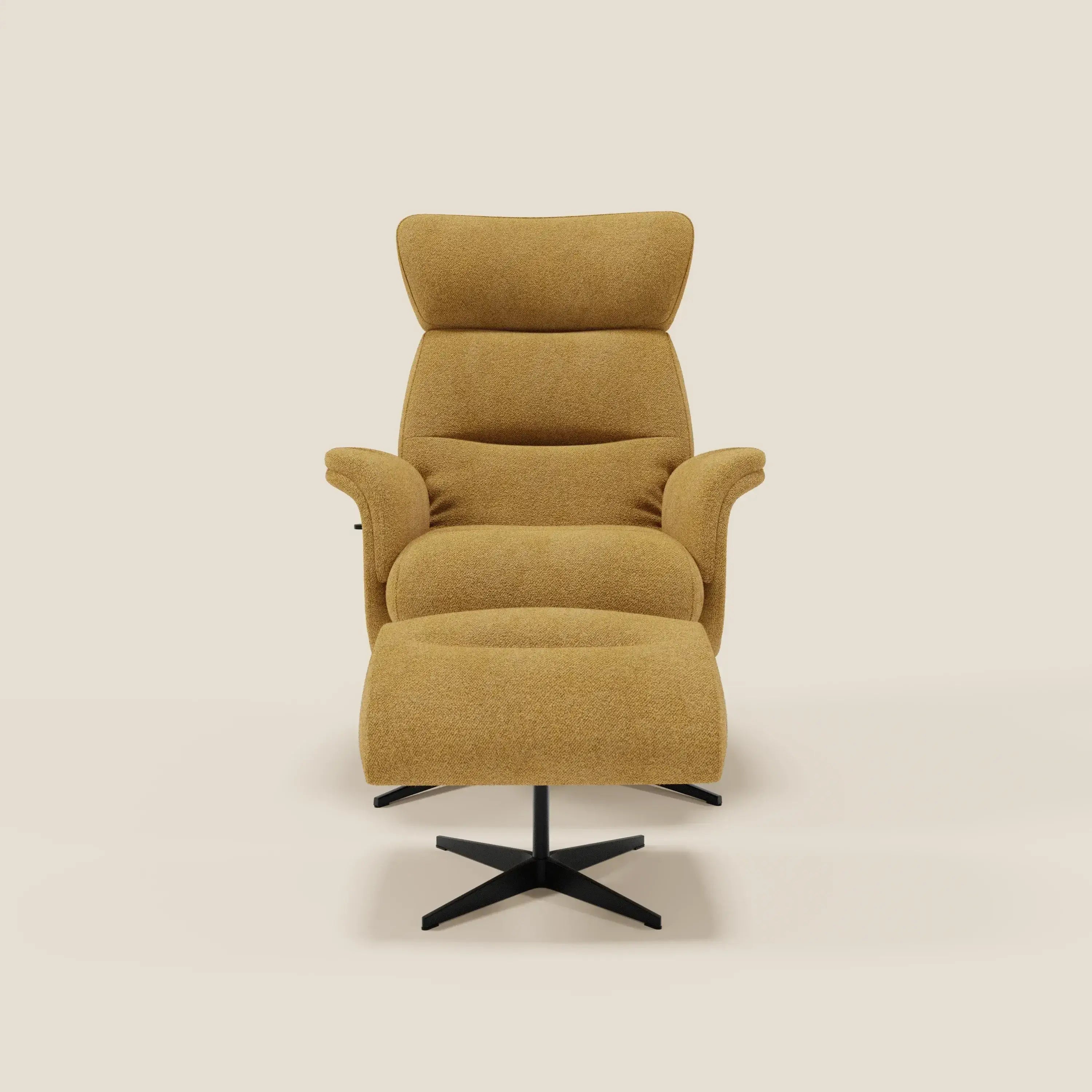 Lunor Poltrona relax reclinabile con pouf poggia-piedi in tessuto bouclé impermeabile T07 - divitt.sbs