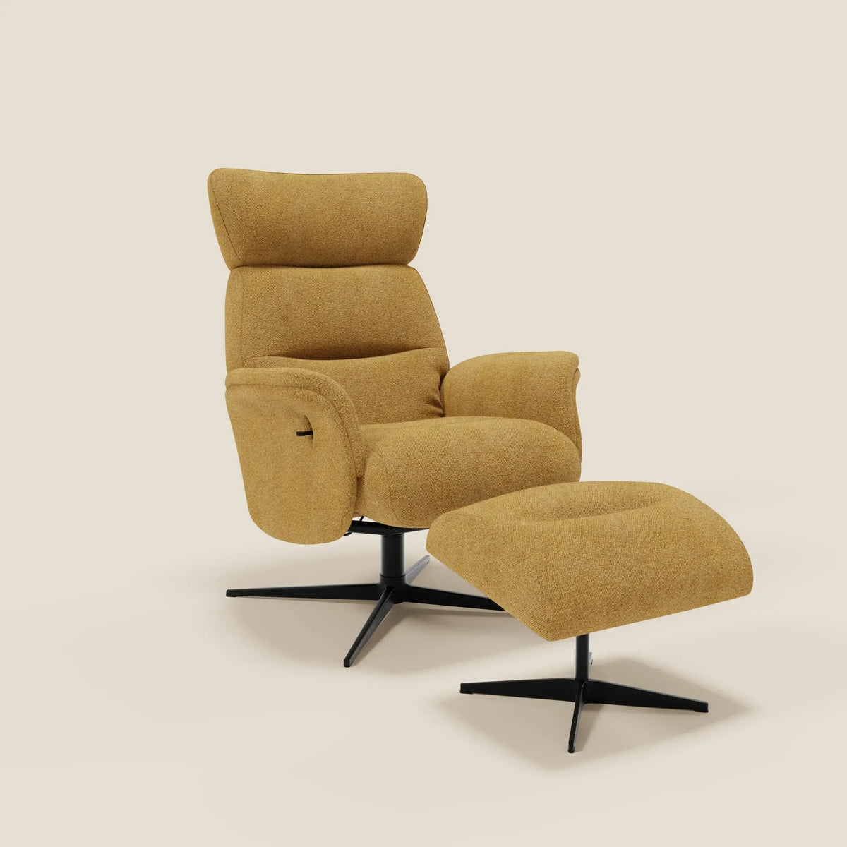 Lunor Poltrona relax reclinabile con pouf poggia-piedi in tessuto bouclé impermeabile T07 - divitt.sbs