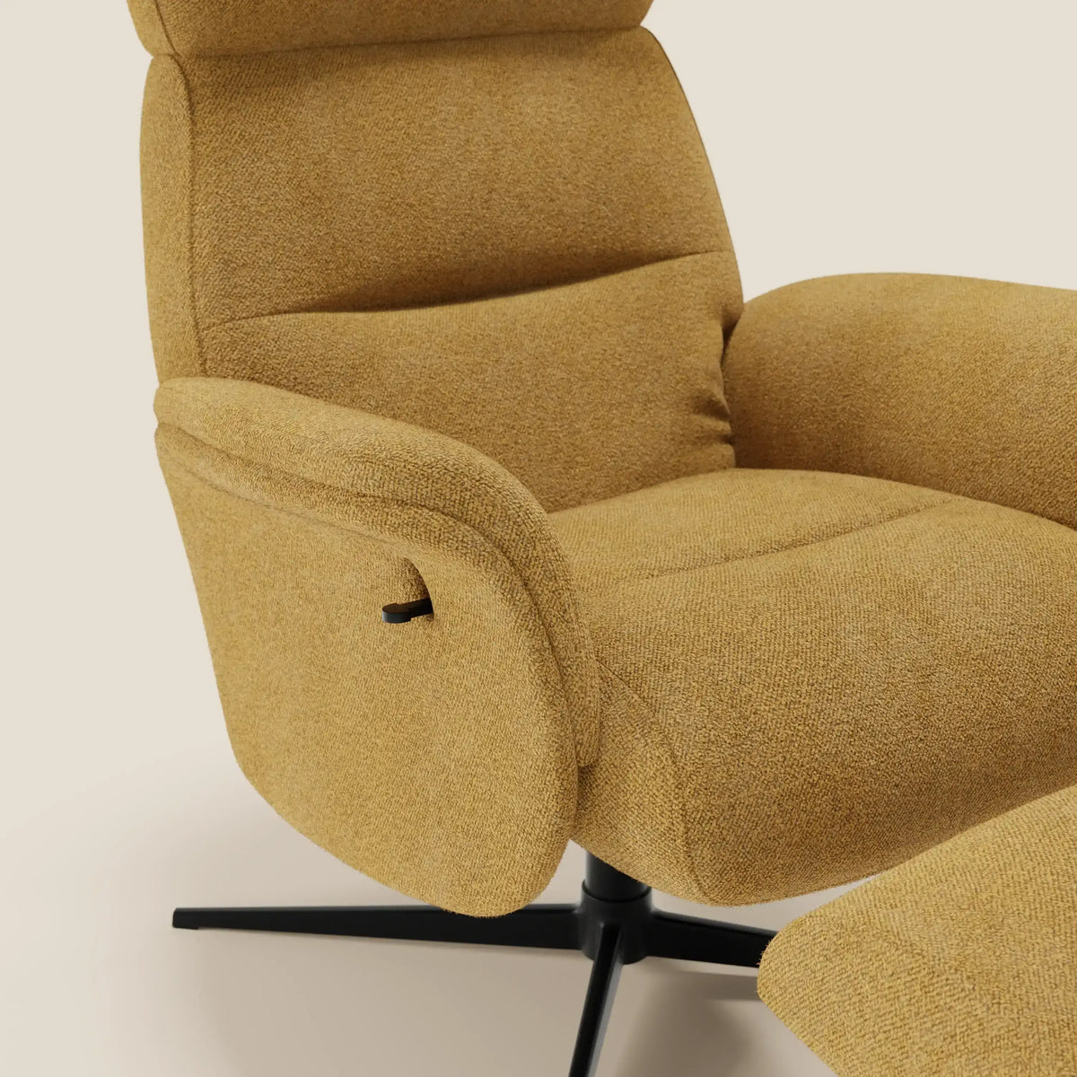 Lunor Poltrona relax reclinabile con pouf poggia-piedi in tessuto bouclé impermeabile T07 - divitt.sbs