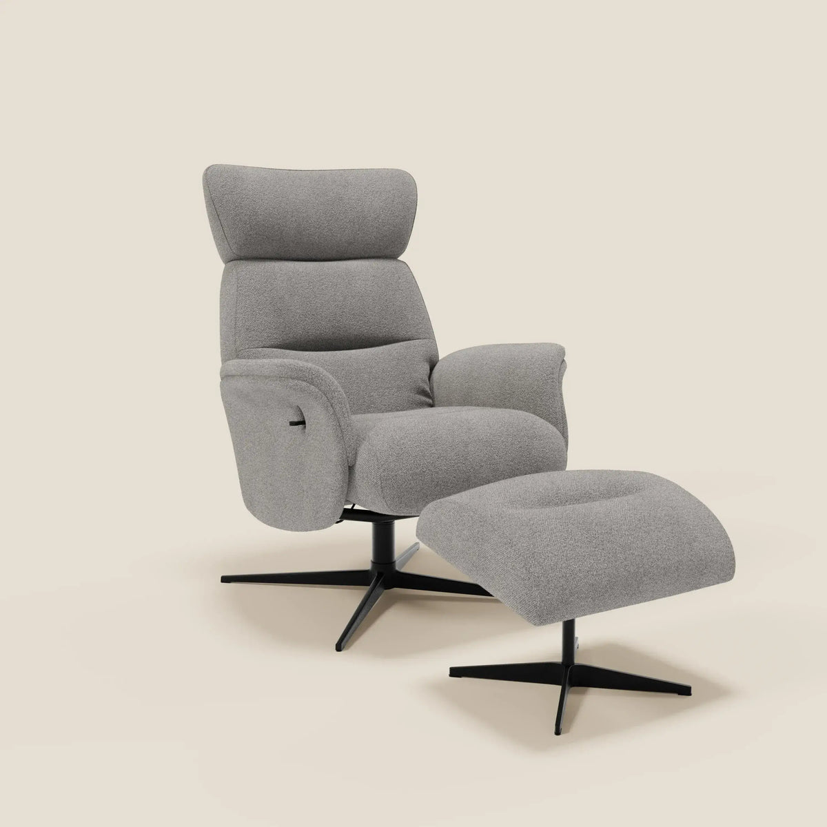 Lunor Poltrona relax reclinabile con pouf poggia-piedi in tessuto bouclé impermeabile T07 - divitt.sbs
