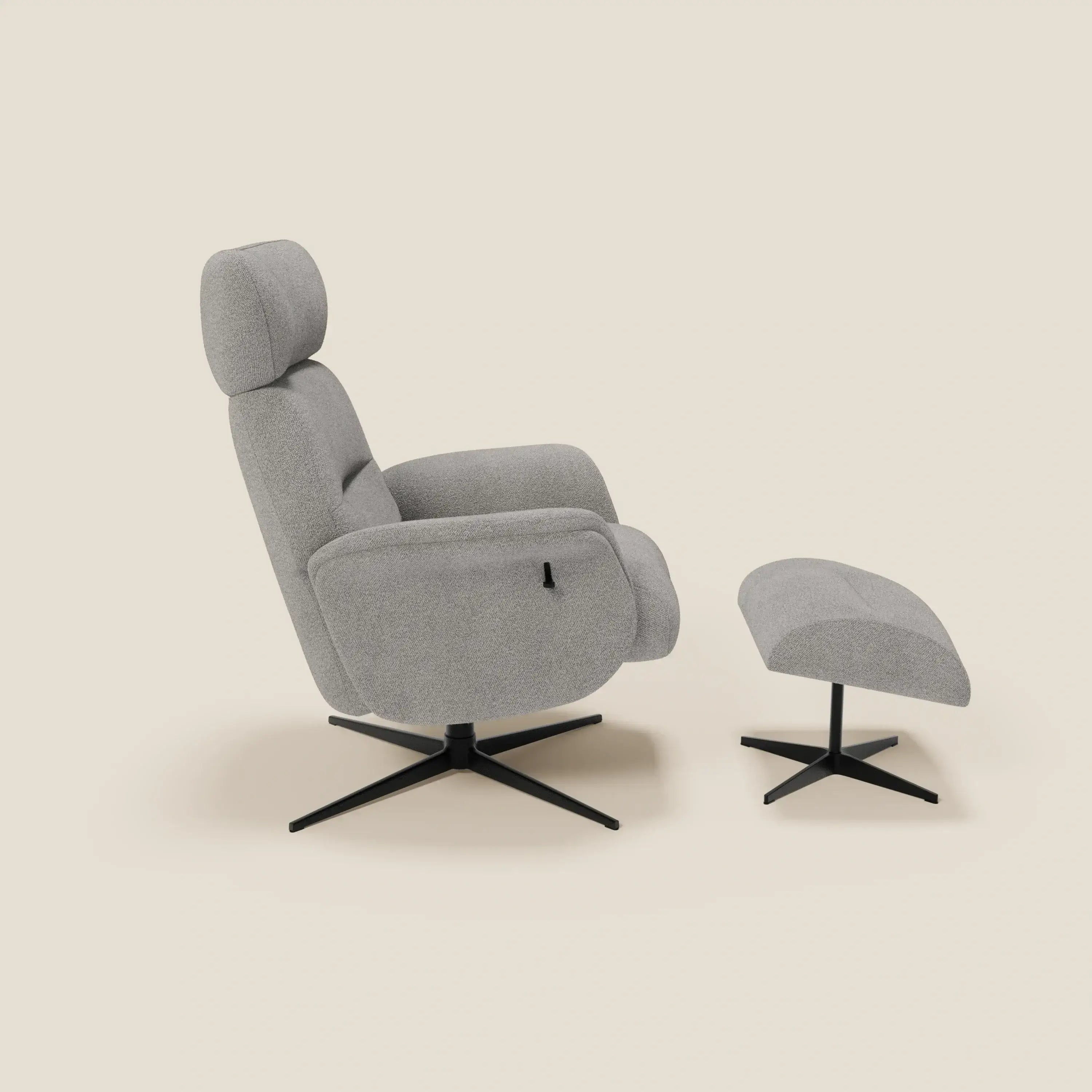Lunor Poltrona relax reclinabile con pouf poggia-piedi in tessuto bouclé impermeabile T07 - divitt.sbs