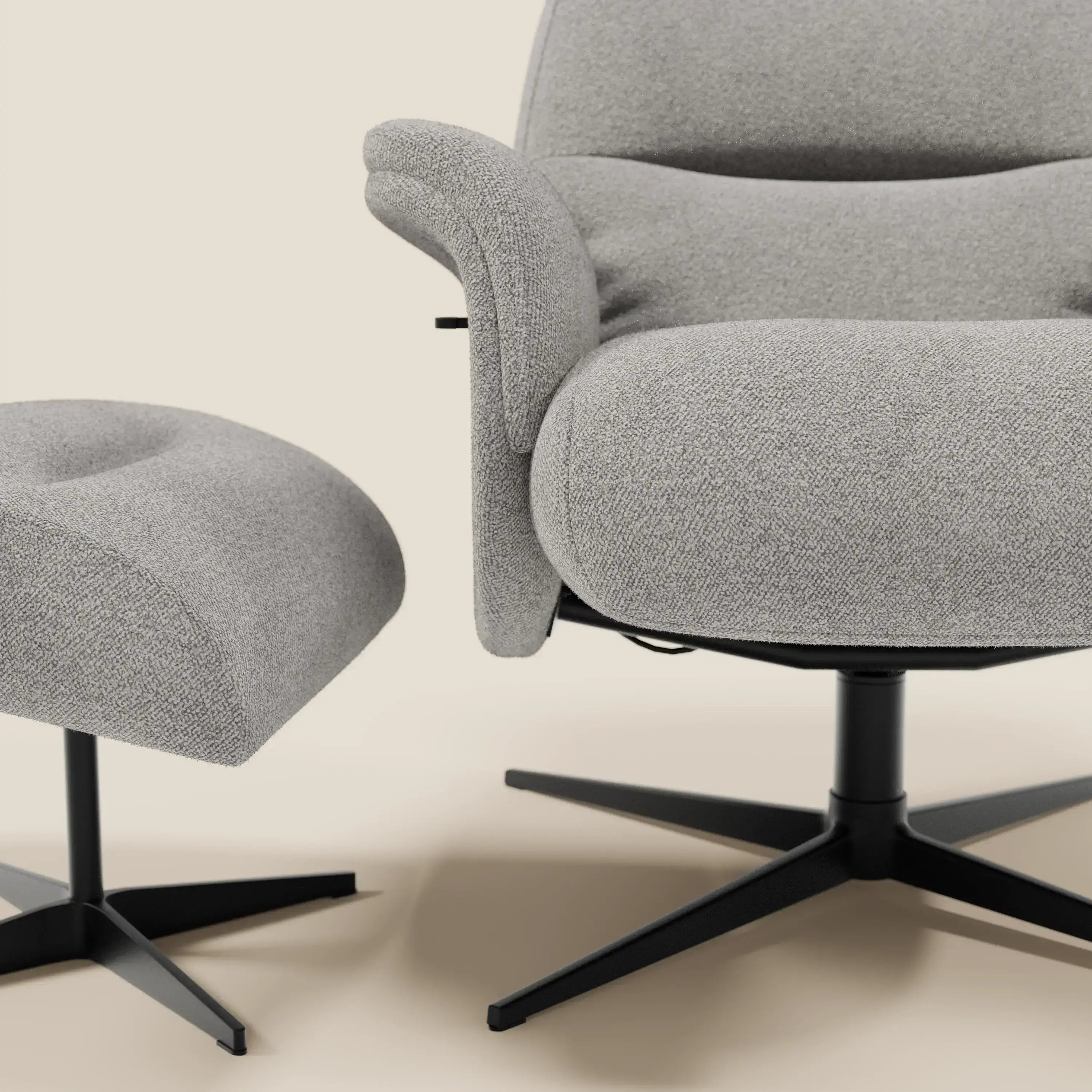 Lunor Poltrona relax reclinabile con pouf poggia-piedi in tessuto bouclé impermeabile T07 - divitt.sbs