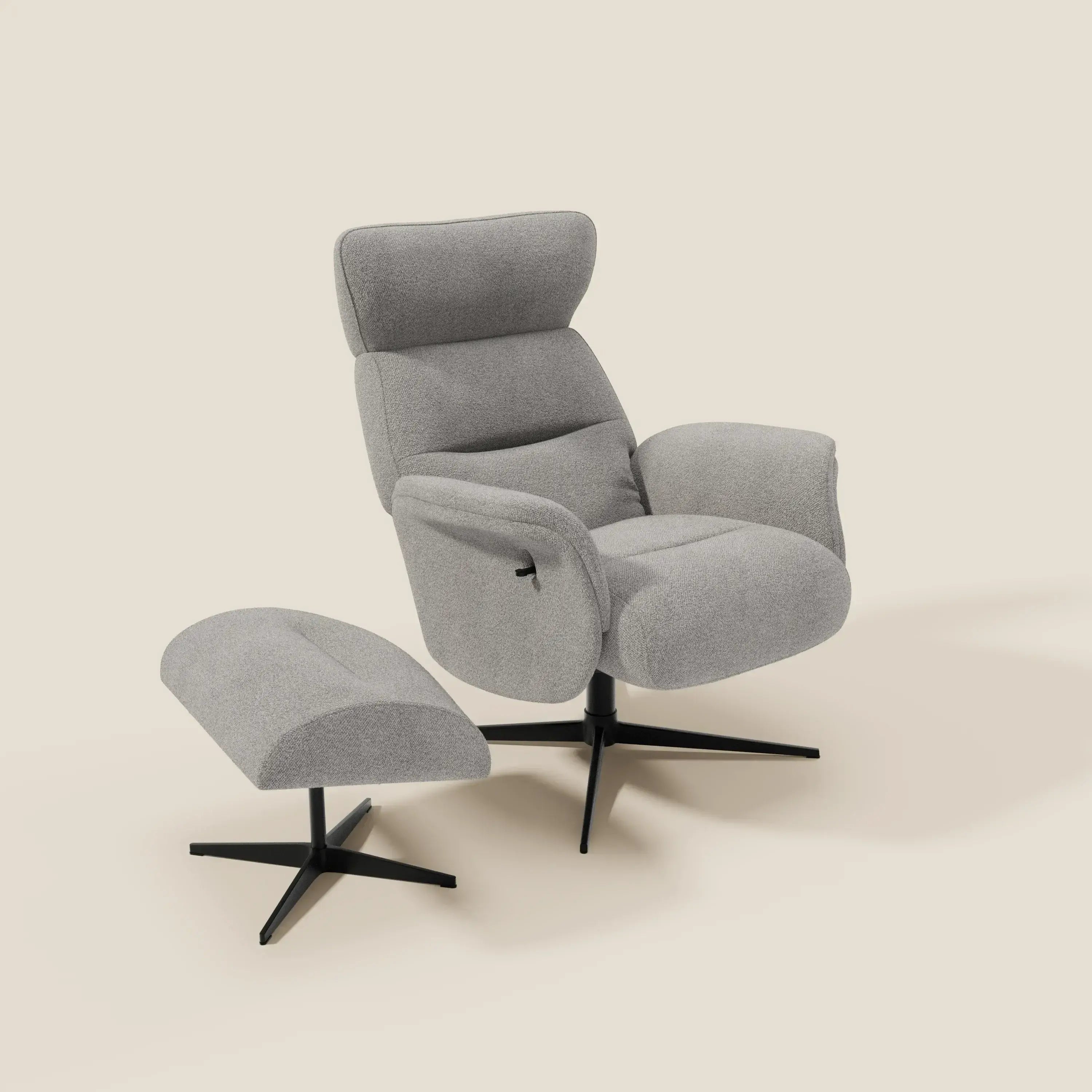 Lunor Poltrona relax reclinabile con pouf poggia-piedi in tessuto bouclé impermeabile T07 - divitt.sbs