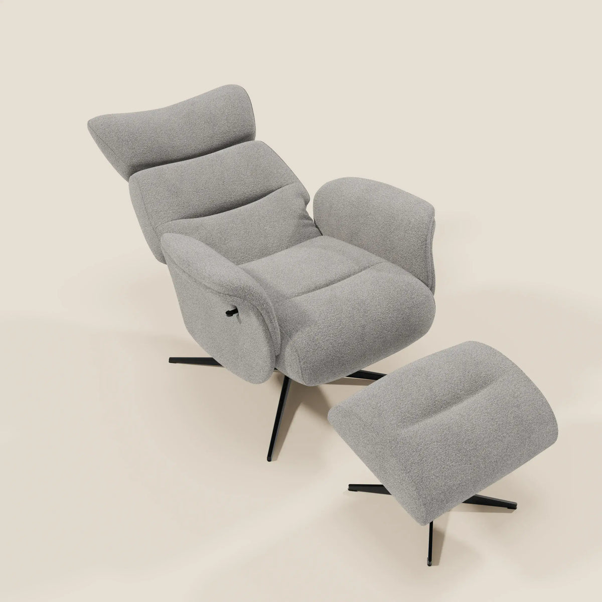 Lunor Poltrona relax reclinabile con pouf poggia-piedi in tessuto bouclé impermeabile T07 - divitt.sbs