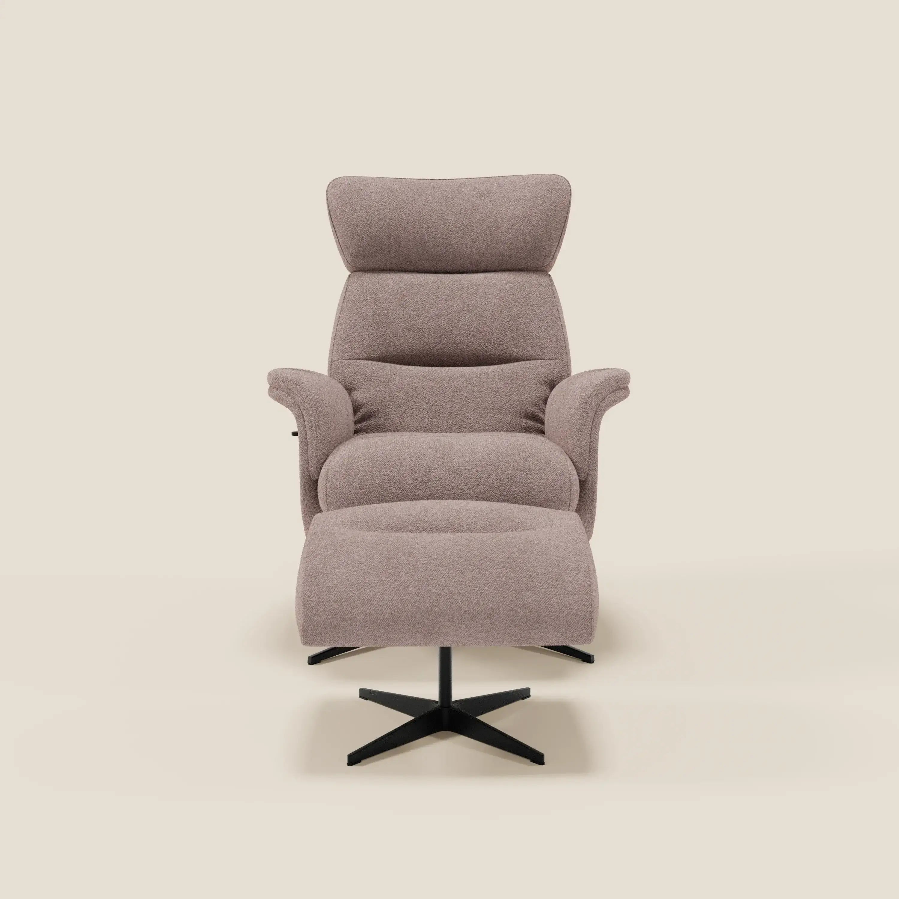 Lunor Poltrona relax reclinabile con pouf poggia-piedi in tessuto bouclé impermeabile T07 - divitt.sbs