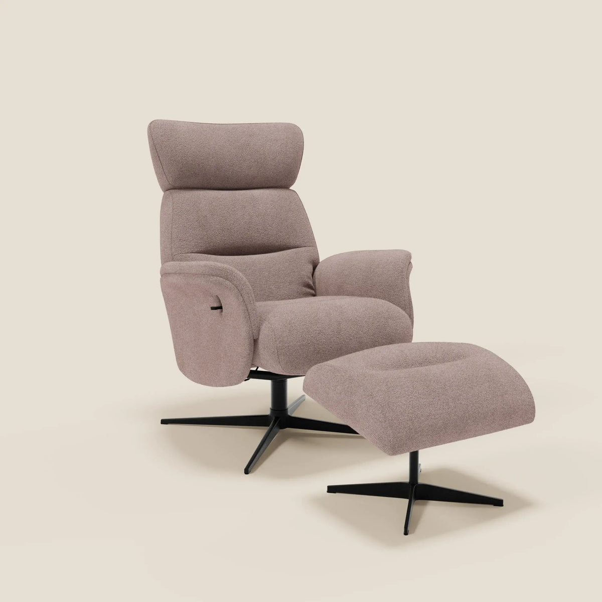 Lunor Poltrona relax reclinabile con pouf poggia-piedi in tessuto bouclé impermeabile T07 - divitt.sbs