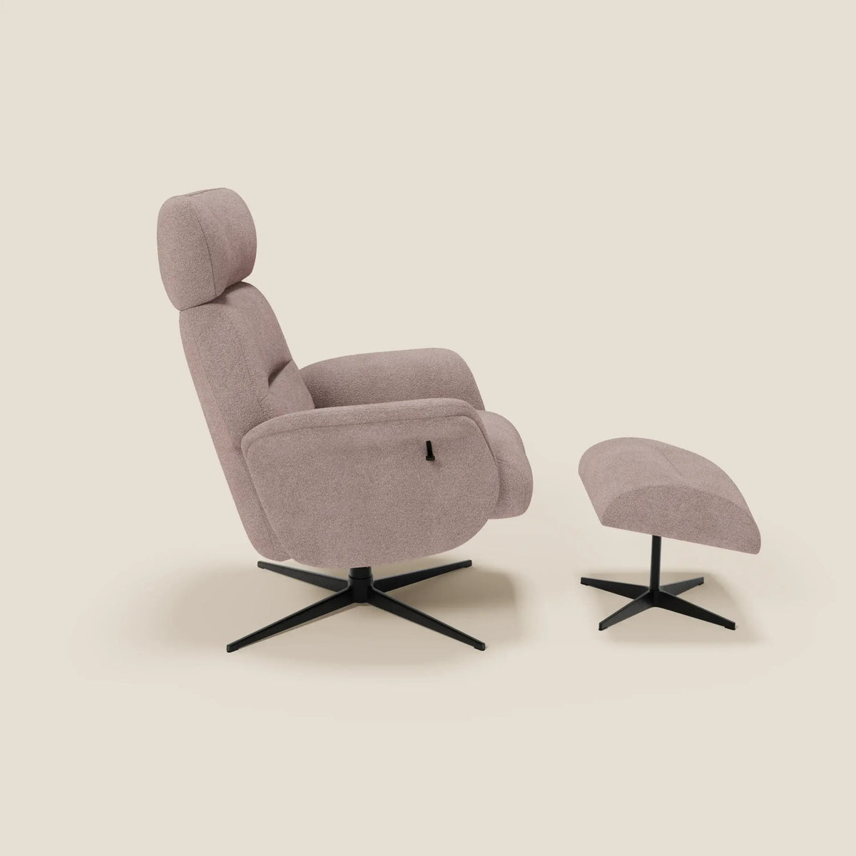 Lunor Poltrona relax reclinabile con pouf poggia-piedi in tessuto bouclé impermeabile T07 - divitt.sbs